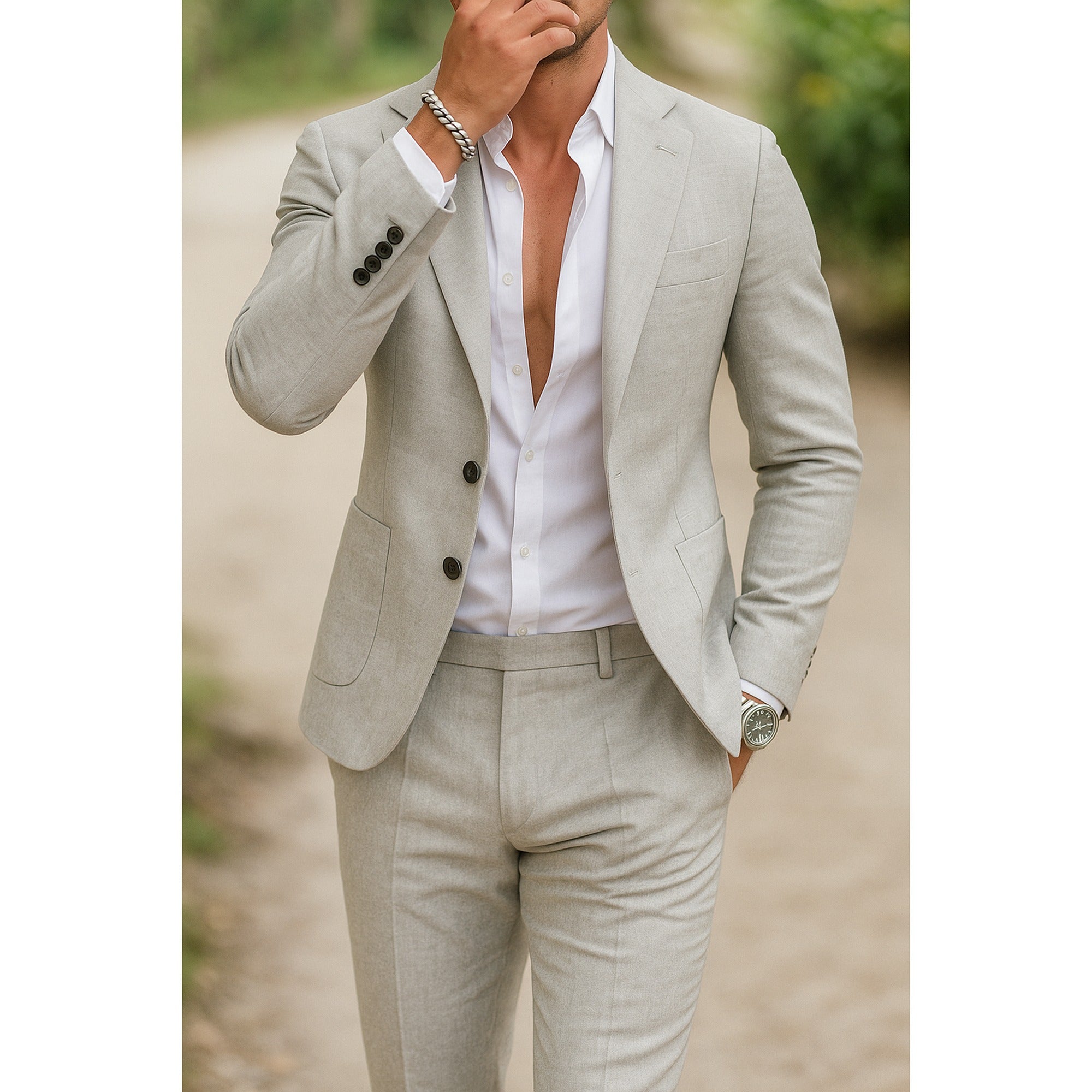 Emma 2 | Heren Blazer Broek Set Met Slim Fit En Zakdetail - Lichtgrijs