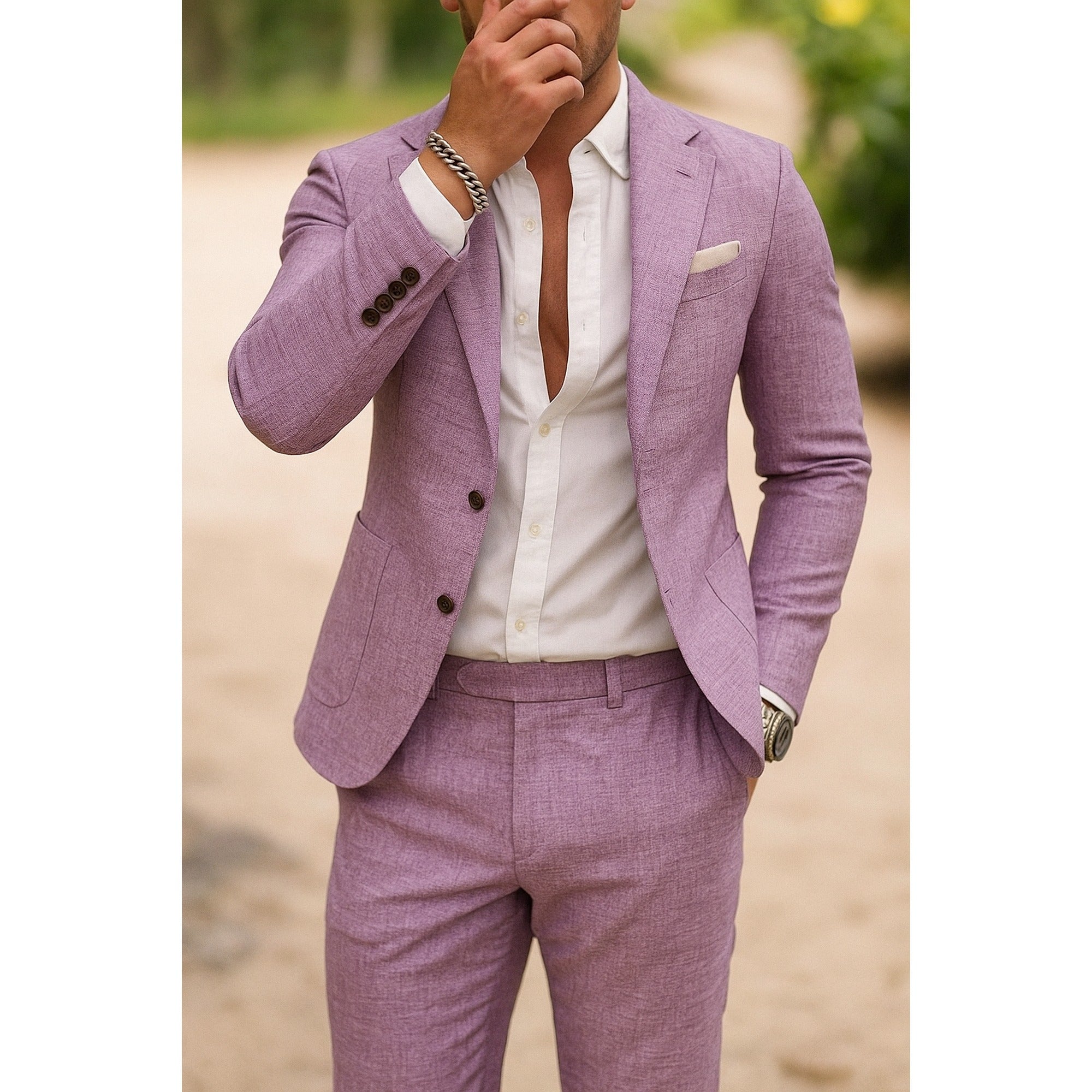 Emma 2 | Heren Blazer Broek Set Met Slim Fit En Zakdetail - Lila