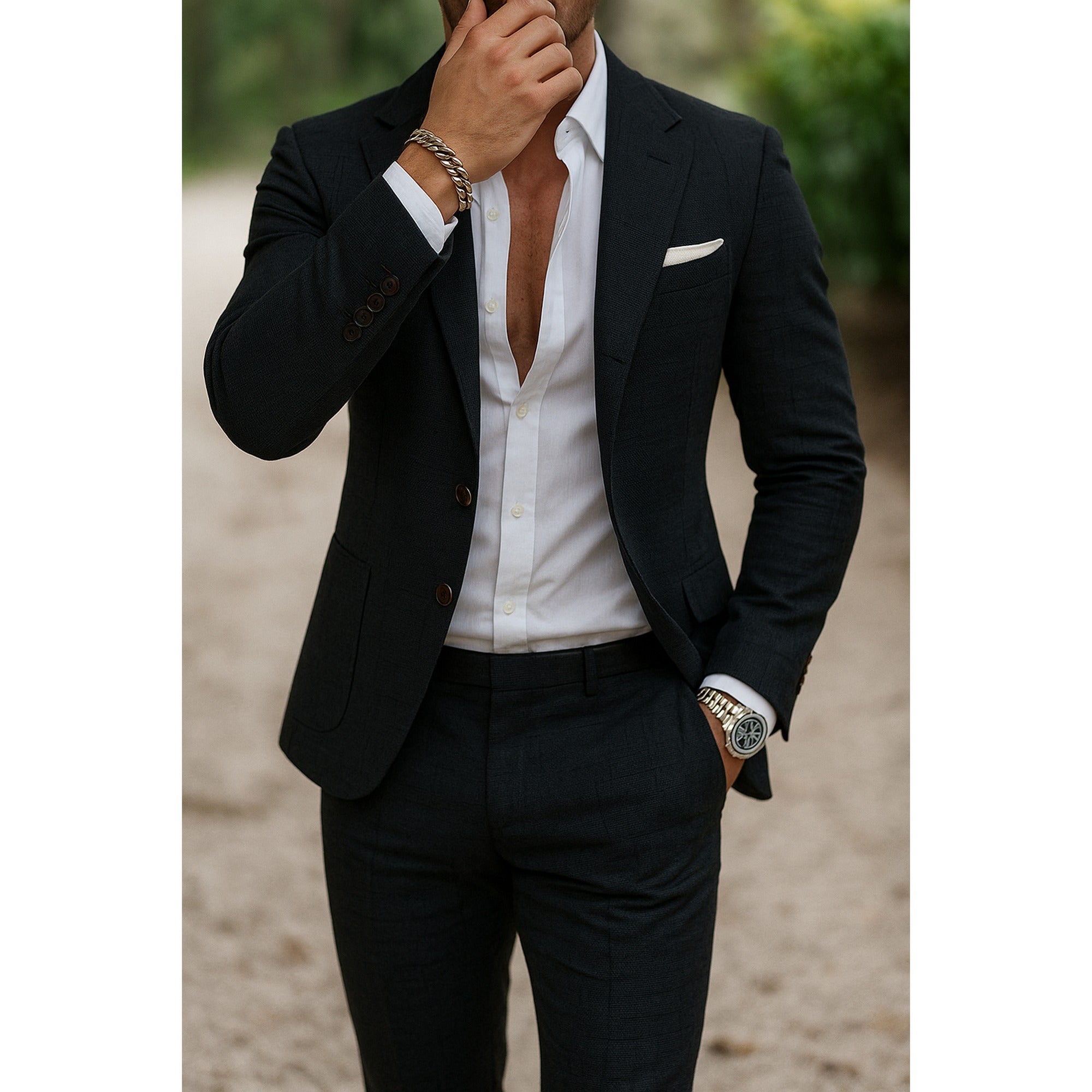Emma 2 | Heren Blazer Broek Set Met Slim Fit En Zakdetail - Zwart