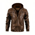 Ellmont London | Men's Leather Look Bomber Jacket with Hood and Zip Closure