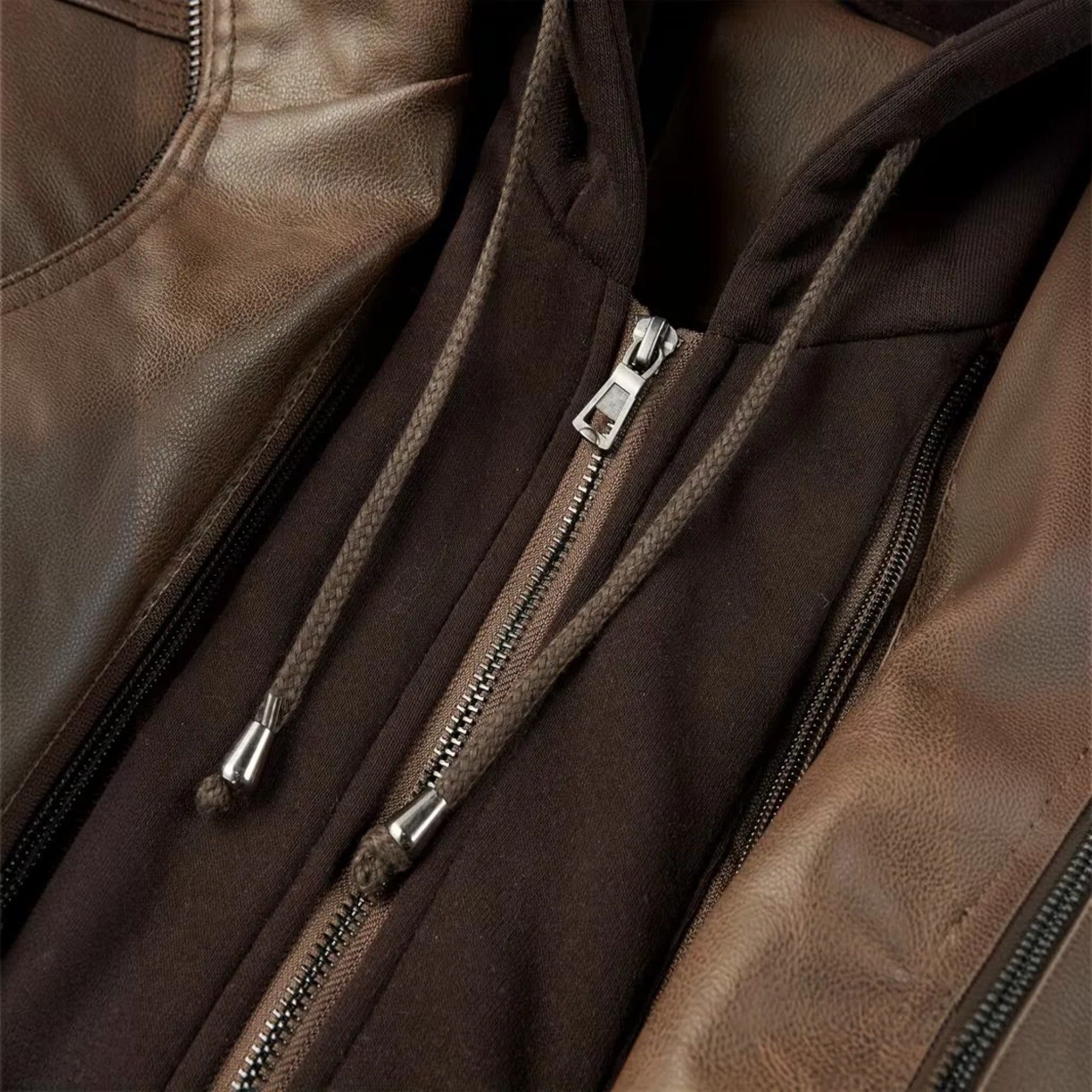 Ellmont London | Men's Leather Look Bomber Jacket with Hood and Zip Closure