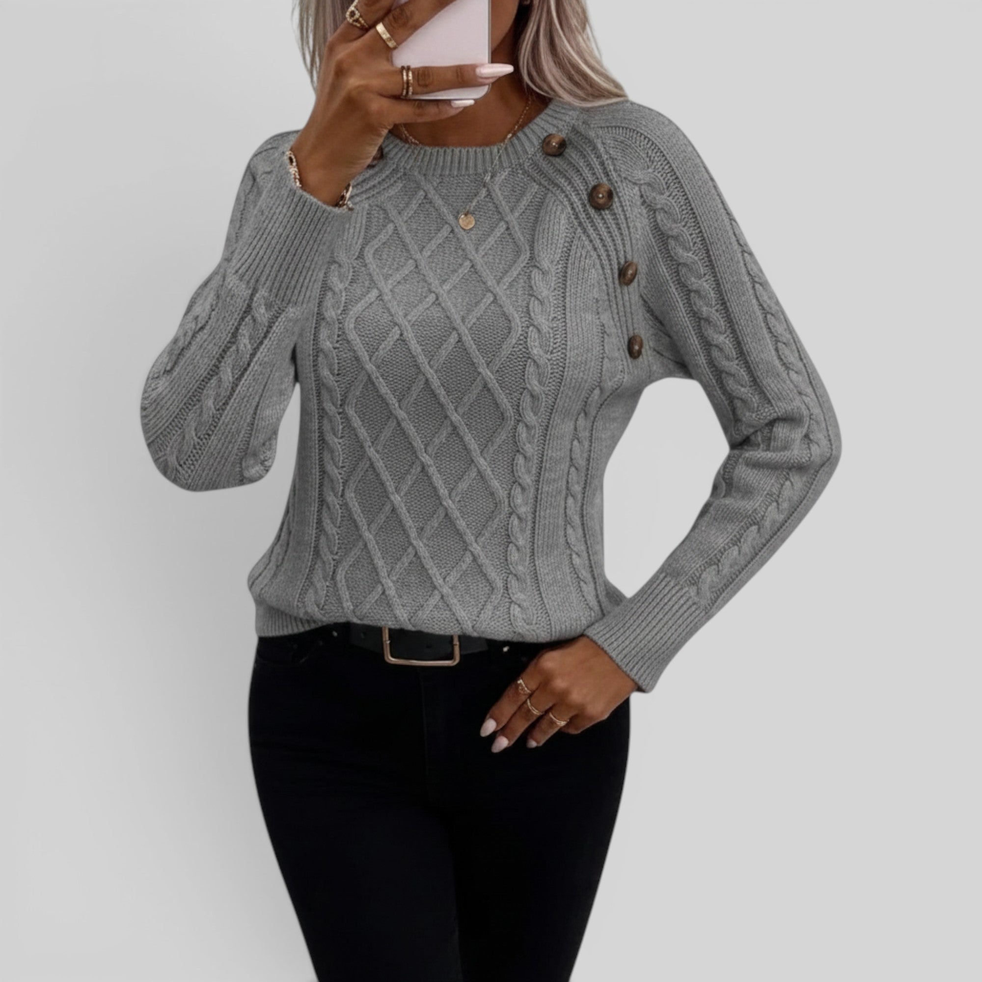 Ellmont London | Women's Square Neck Button Detail Knit Sweater