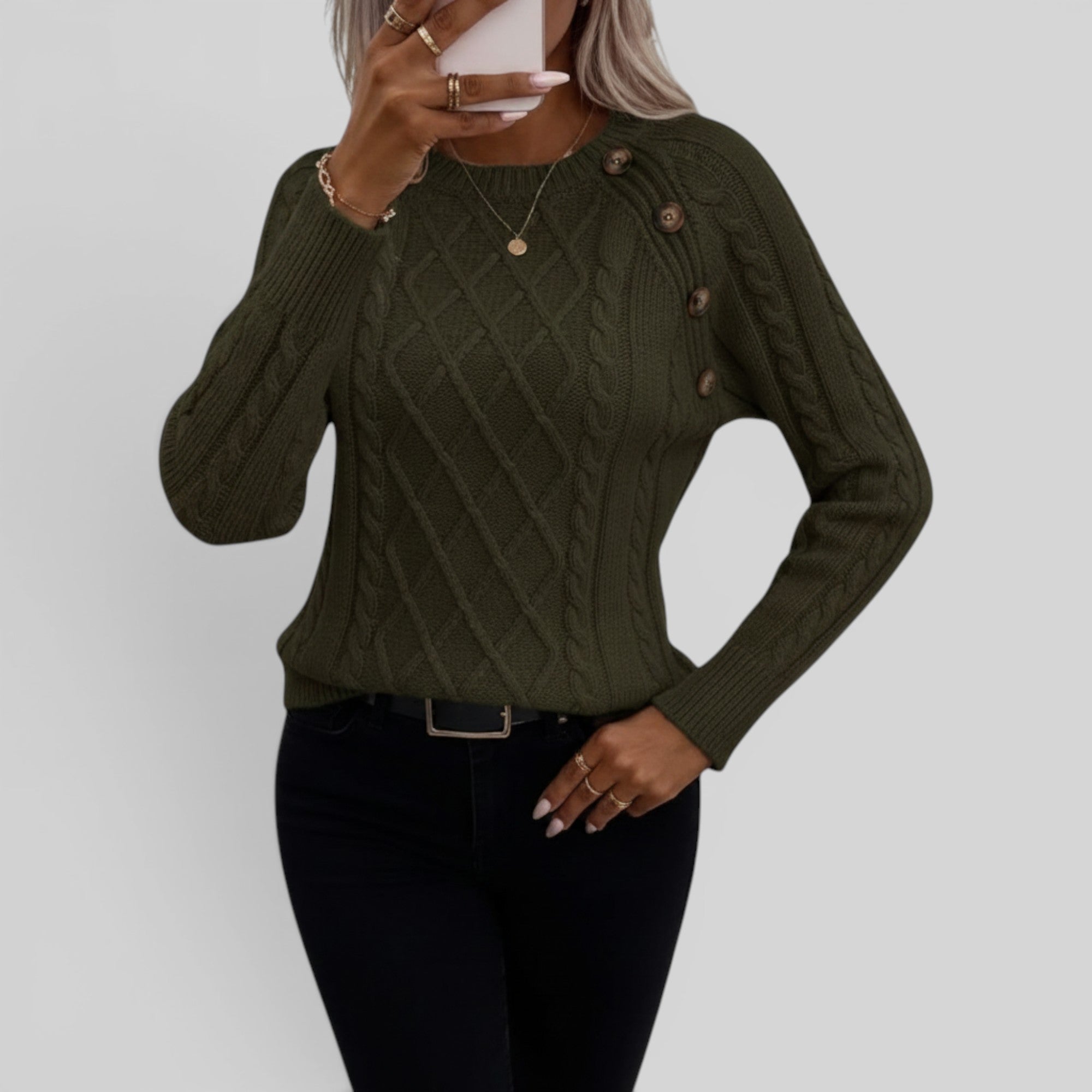 Ellmont London | Women's Square Neck Button Detail Knit Sweater