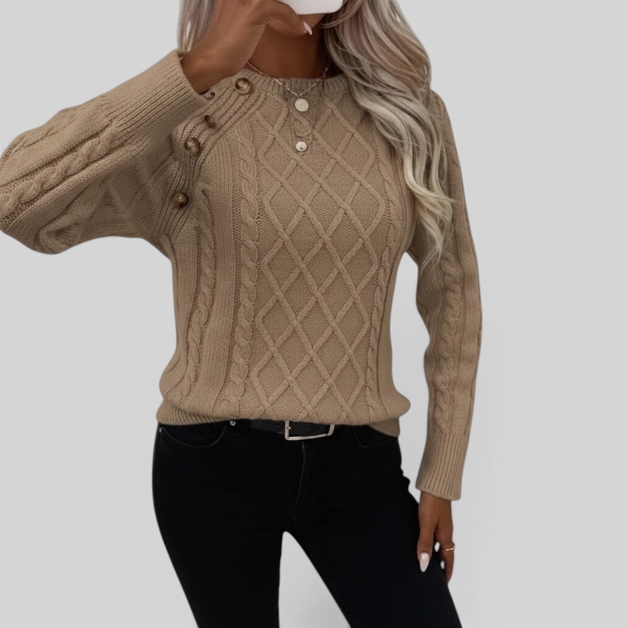 Ellmont London | Women's Square Neck Button Detail Knit Sweater