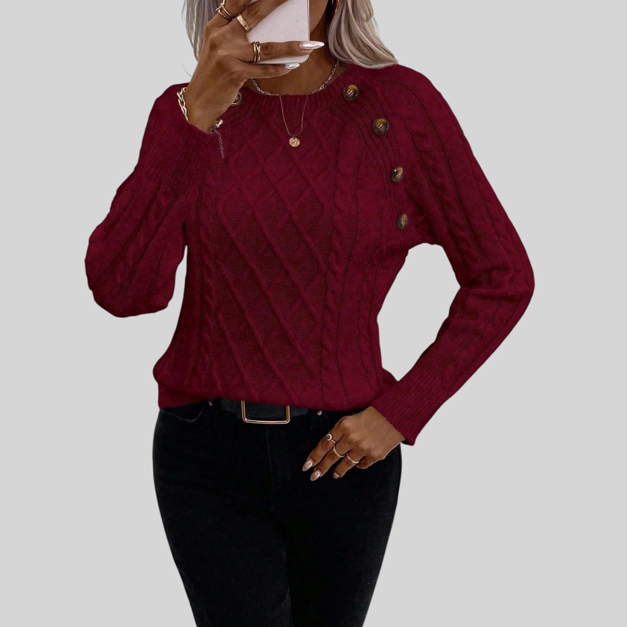 Ellmont London | Women's Square Neck Button Detail Knit Sweater