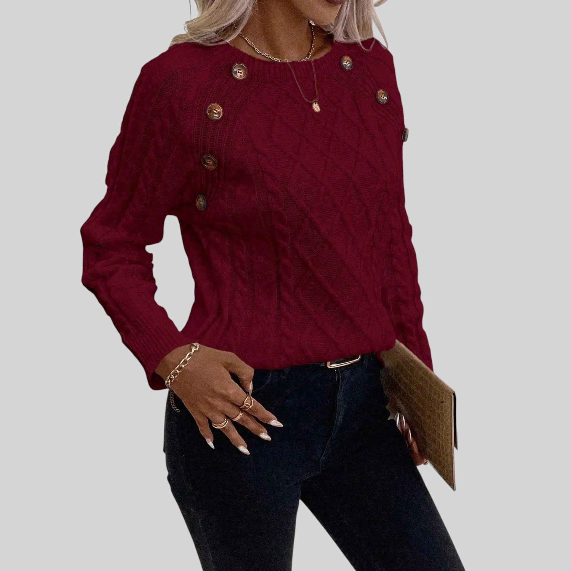 Ellmont London | Women's Square Neck Button Detail Knit Sweater
