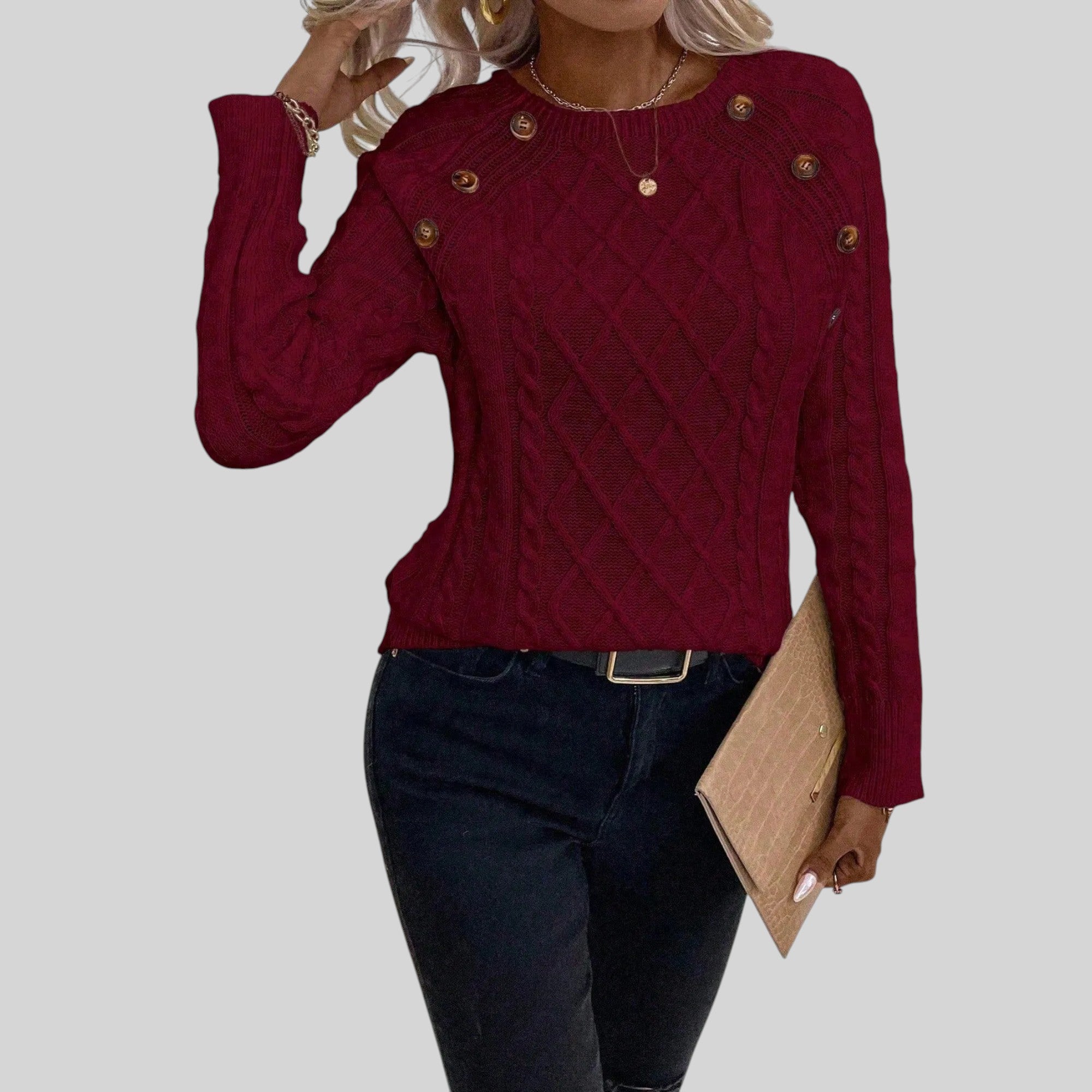 Ellmont London | Women's Square Neck Button Detail Knit Sweater