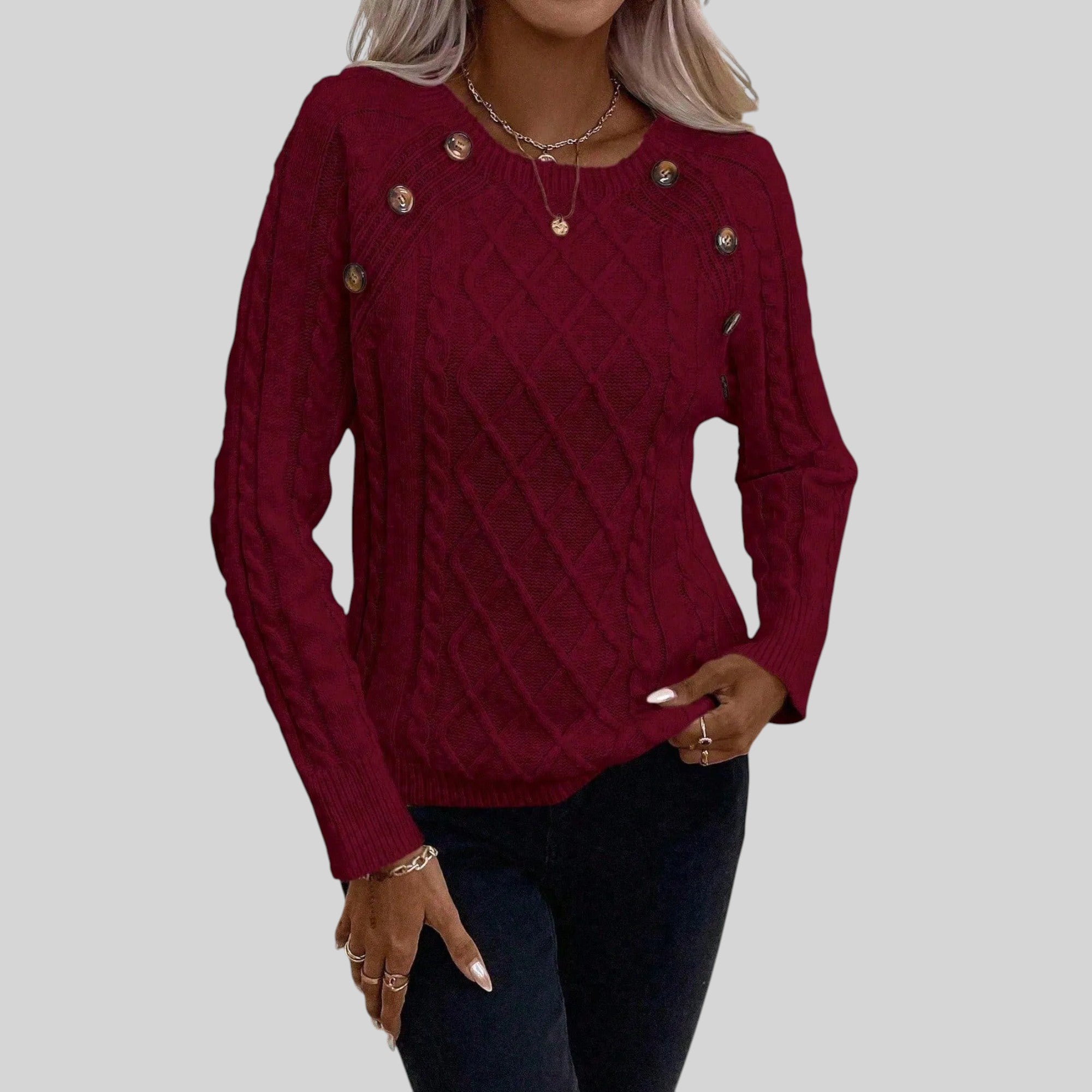 Ellmont London | Women's Square Neck Button Detail Knit Sweater