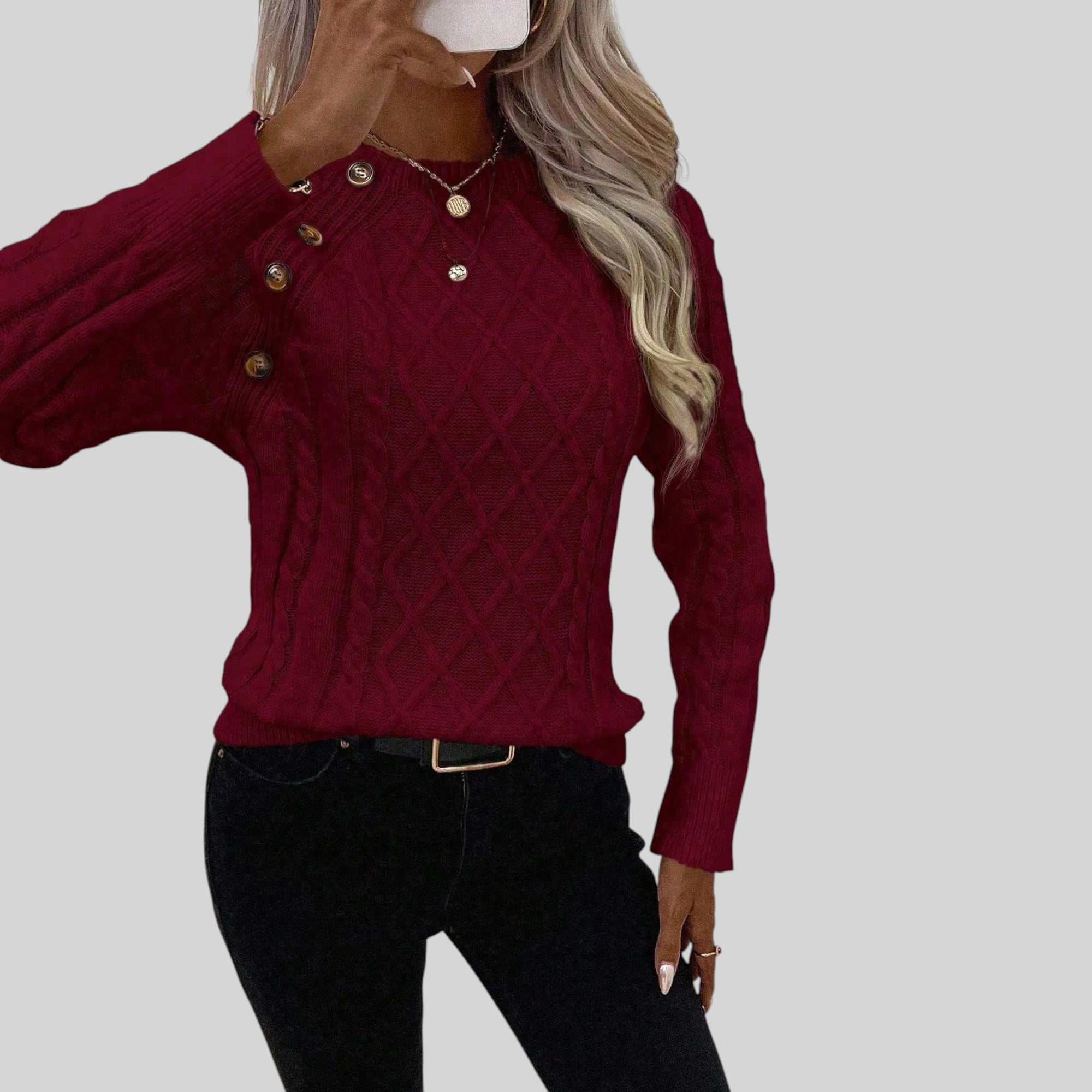 Ellmont London | Women's Square Neck Button Detail Knit Sweater