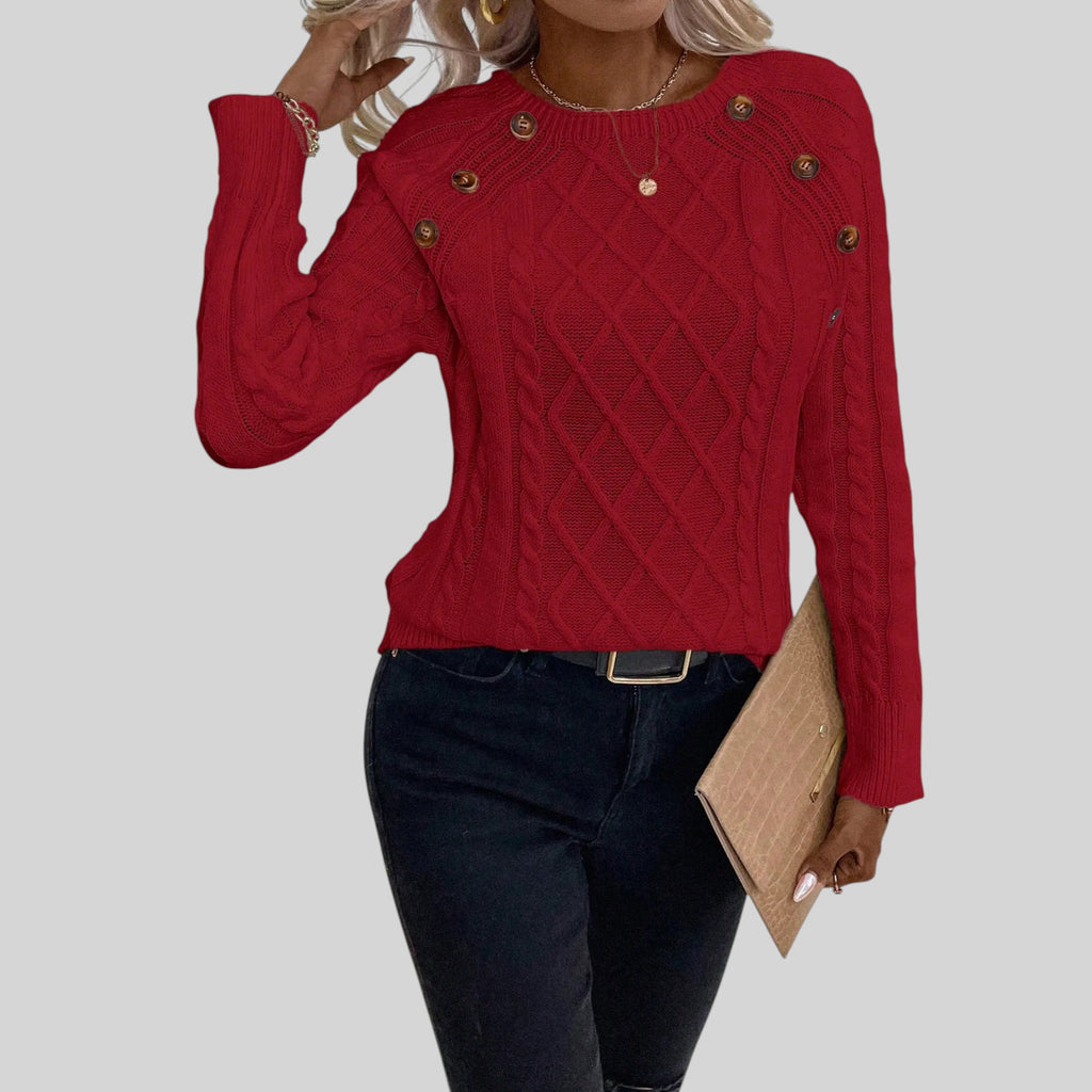 Ellmont London | Women's Square Neck Button Detail Knit Sweater