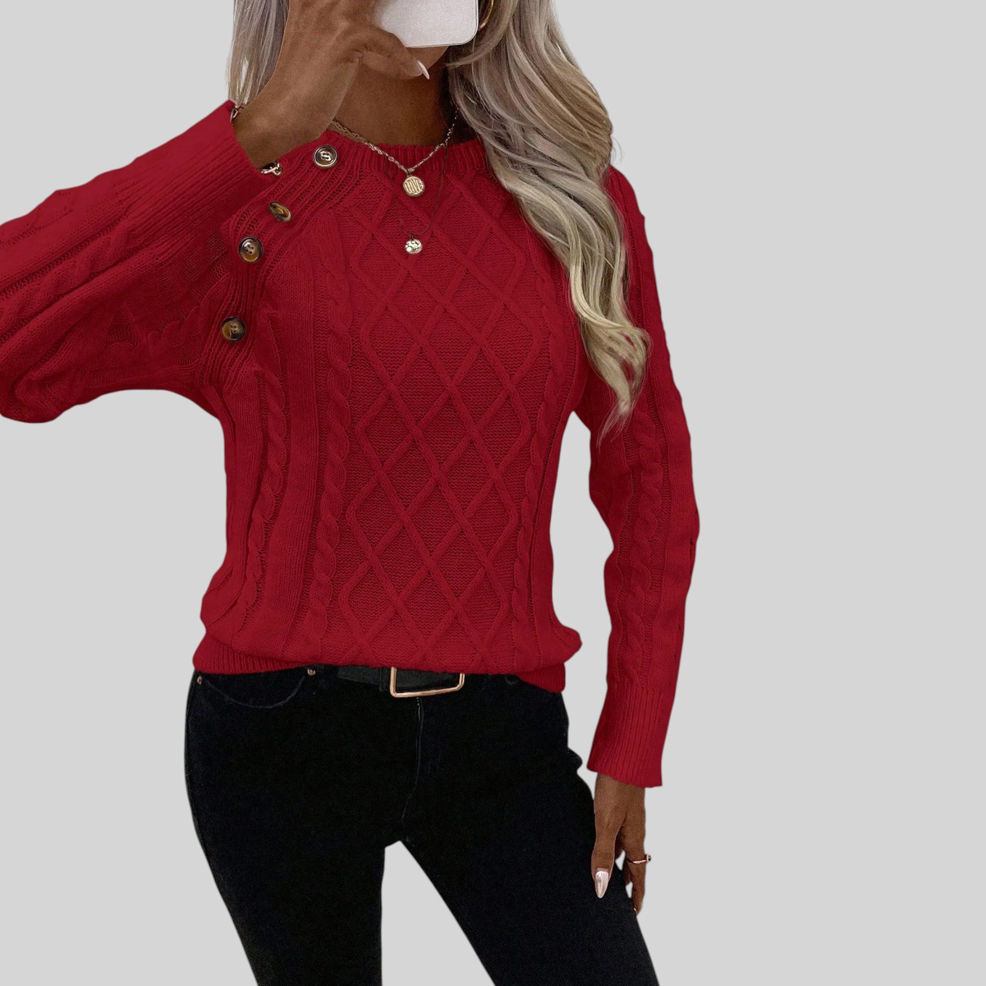 Ellmont London | Women's Square Neck Button Detail Knit Sweater