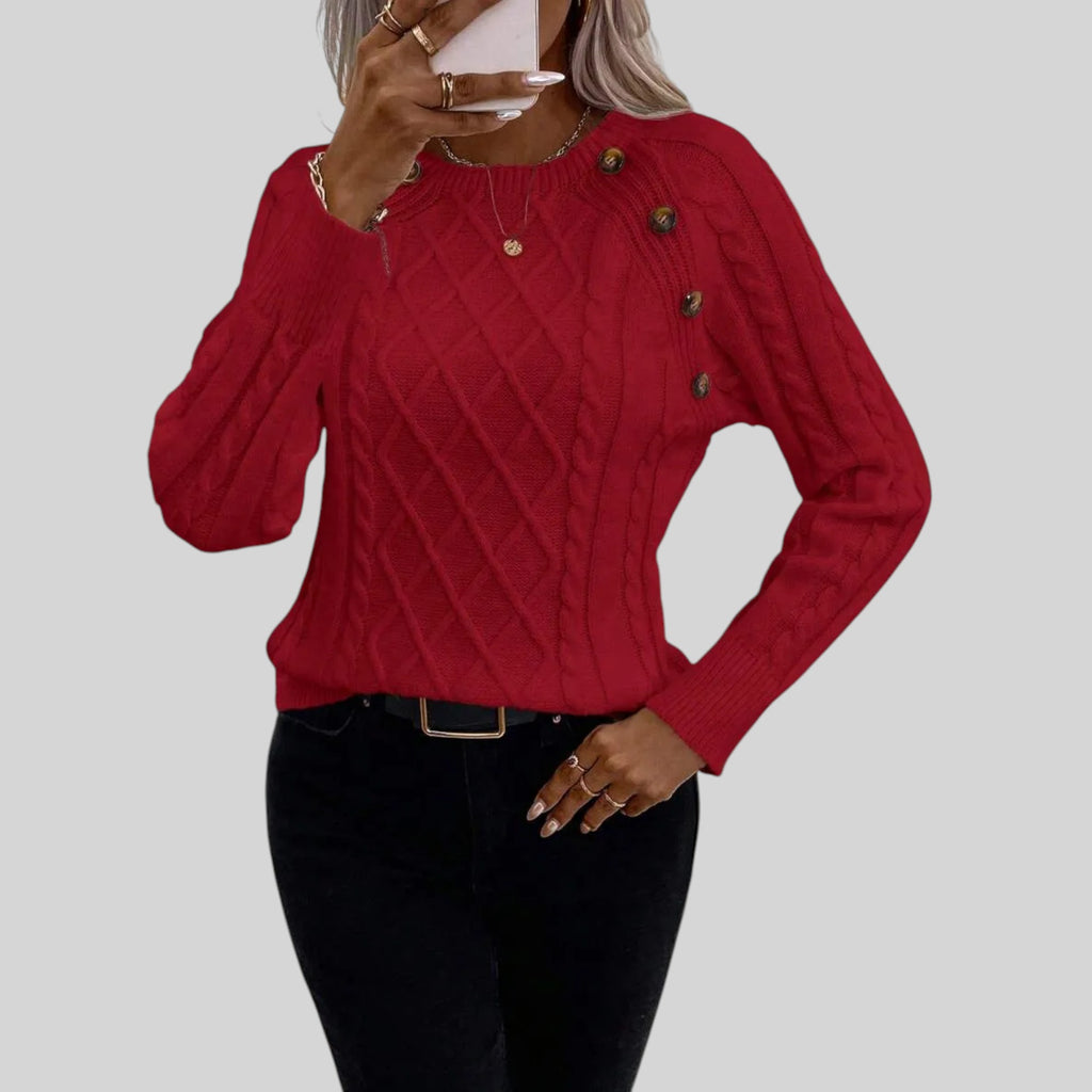 Ellmont London | Women's Square Neck Button Detail Knit Sweater