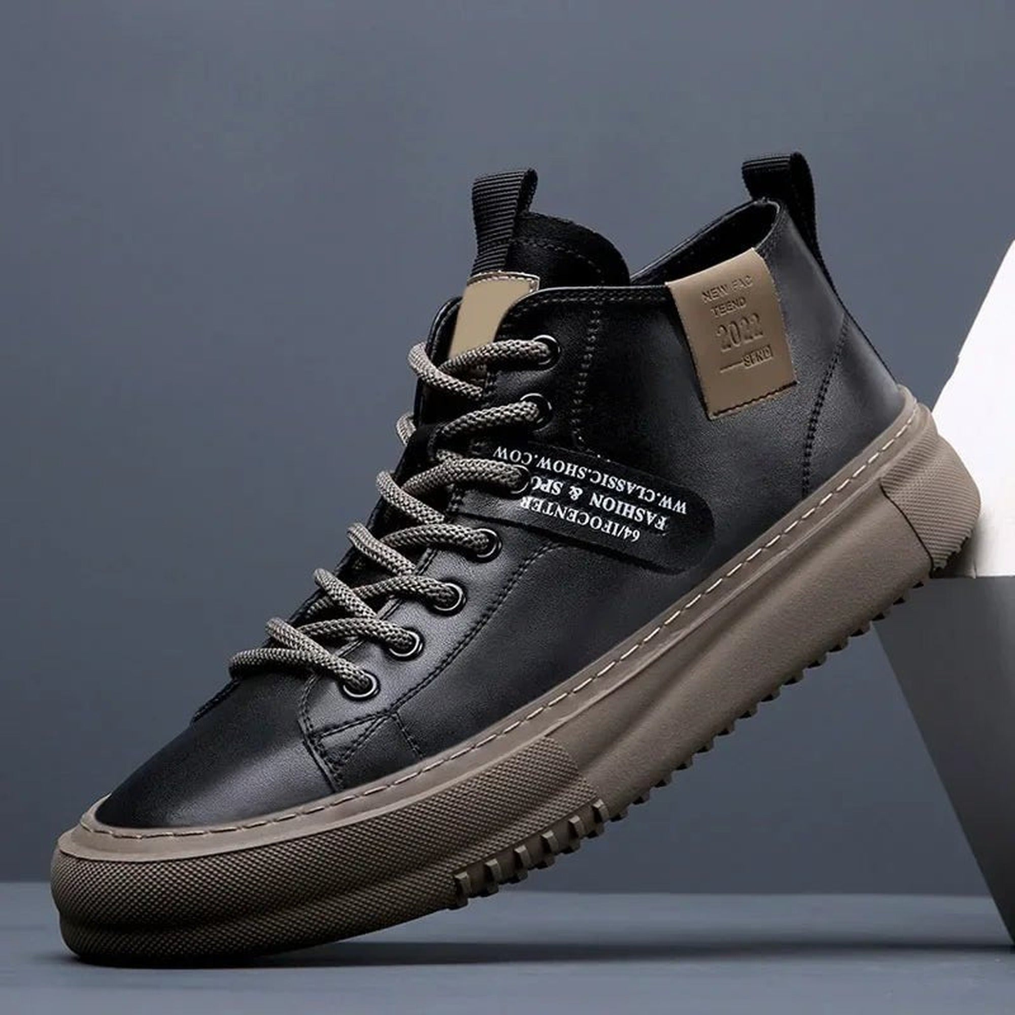 Arthur 2 | Men's Leather Sneakers Lace-Up Casual High-Top - Black
