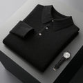 Jonah | Men's Cashmere Polo Knit Sweater Long Sleeve Button Collar Pullover - Black
