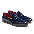 Oliver 2 | Men's Penny Loafers Italian Leather Suede Detail Slip-On - Navy Blue