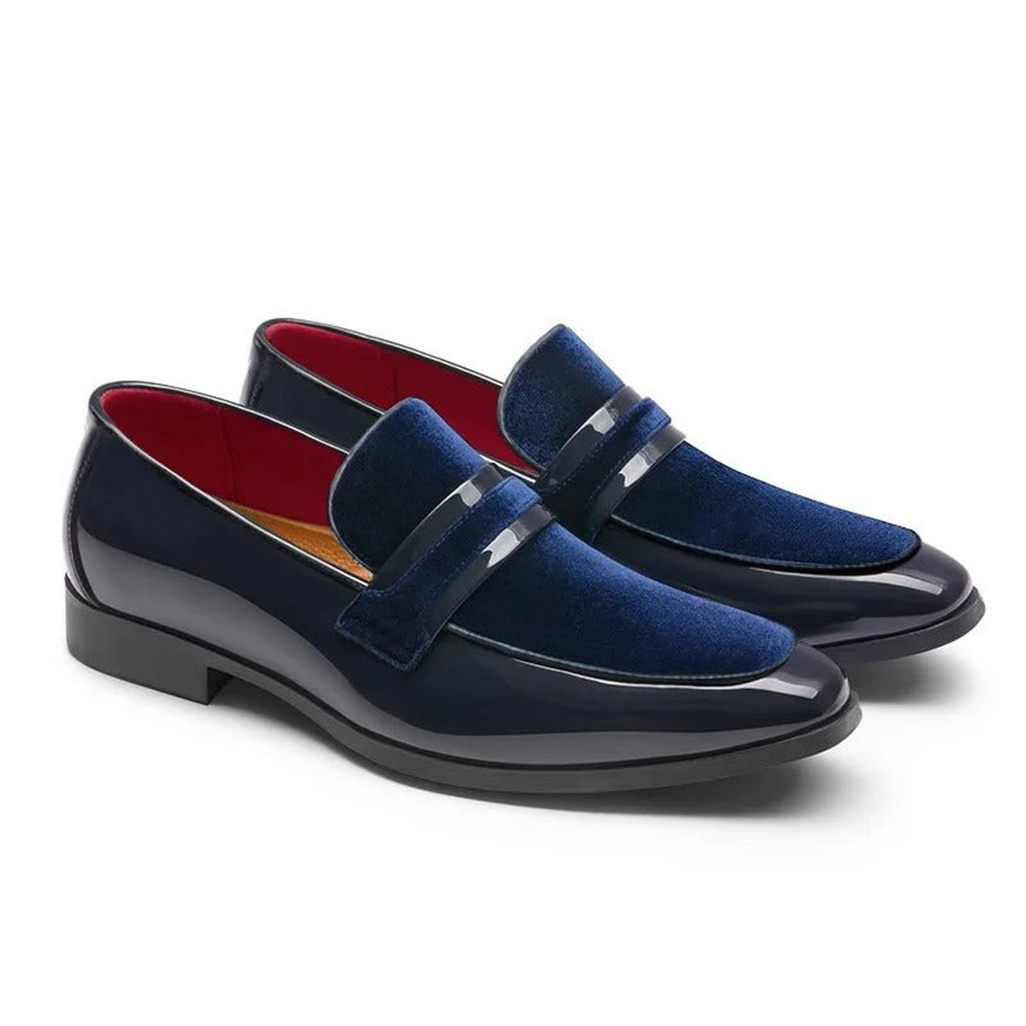 Oliver 2 | Men's Penny Loafers Italian Leather Suede Detail Slip-On - Navy Blue