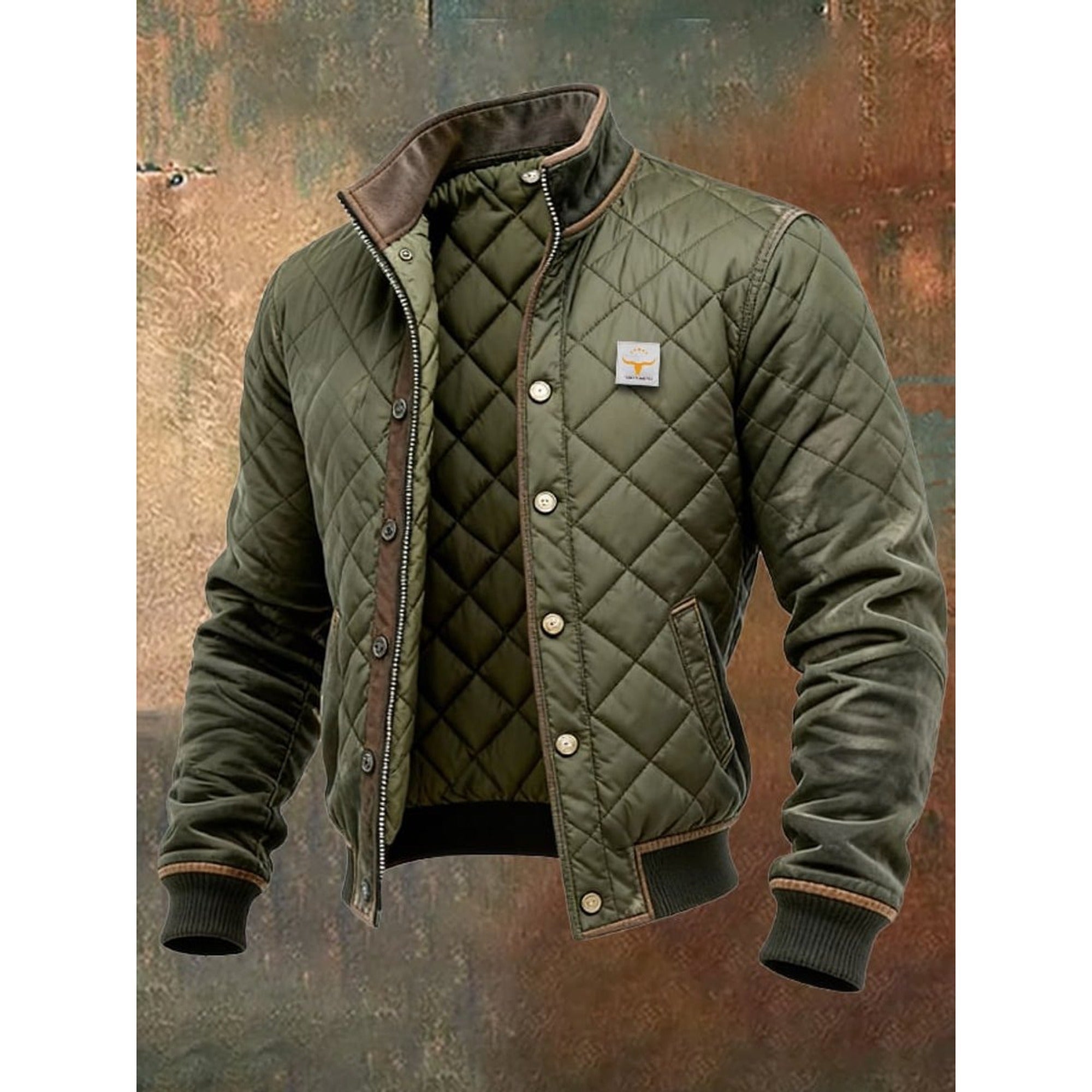 Adrian | Men's Quilted Jacket Stand Collar Snap Button Bomber - Green