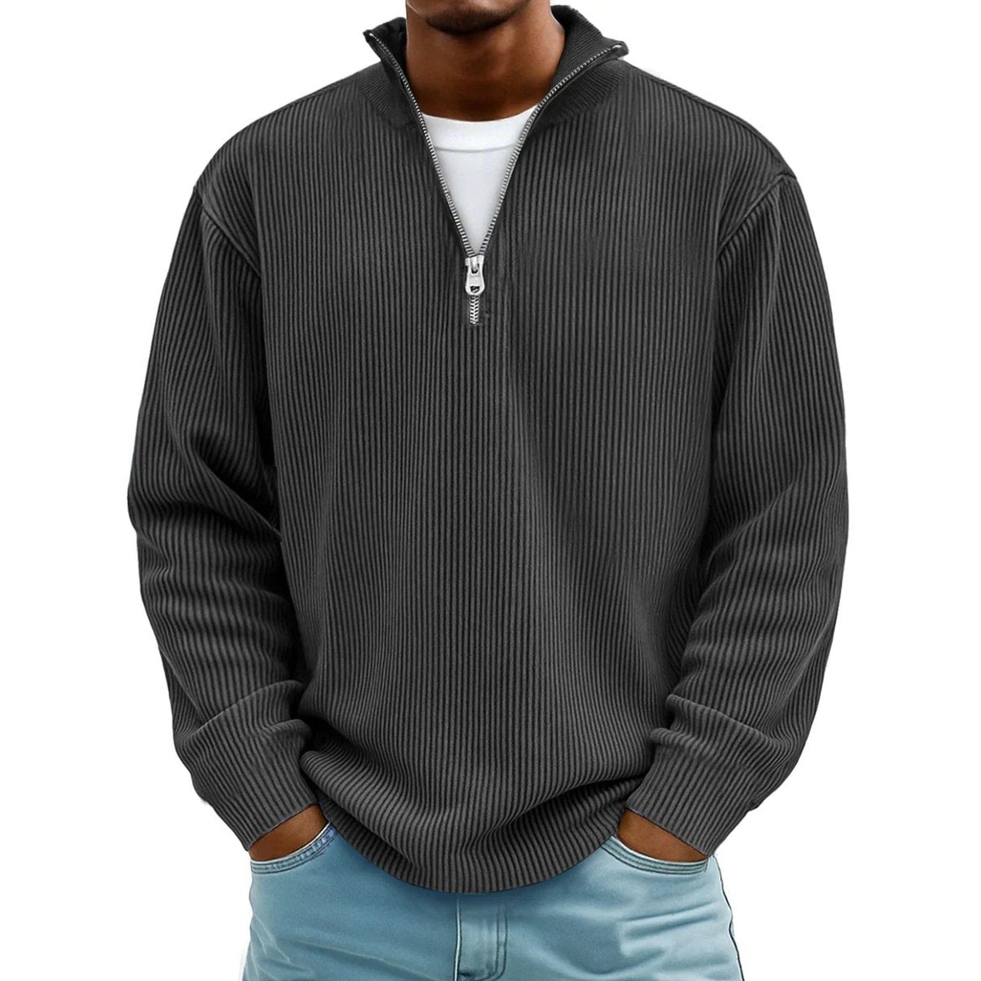 Harvey | Men's Ribbed Knit Sweater Quarter-Zip Pullover - Black