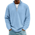 Harvey | Men's Ribbed Knit Sweater Quarter-Zip Pullover - Blue