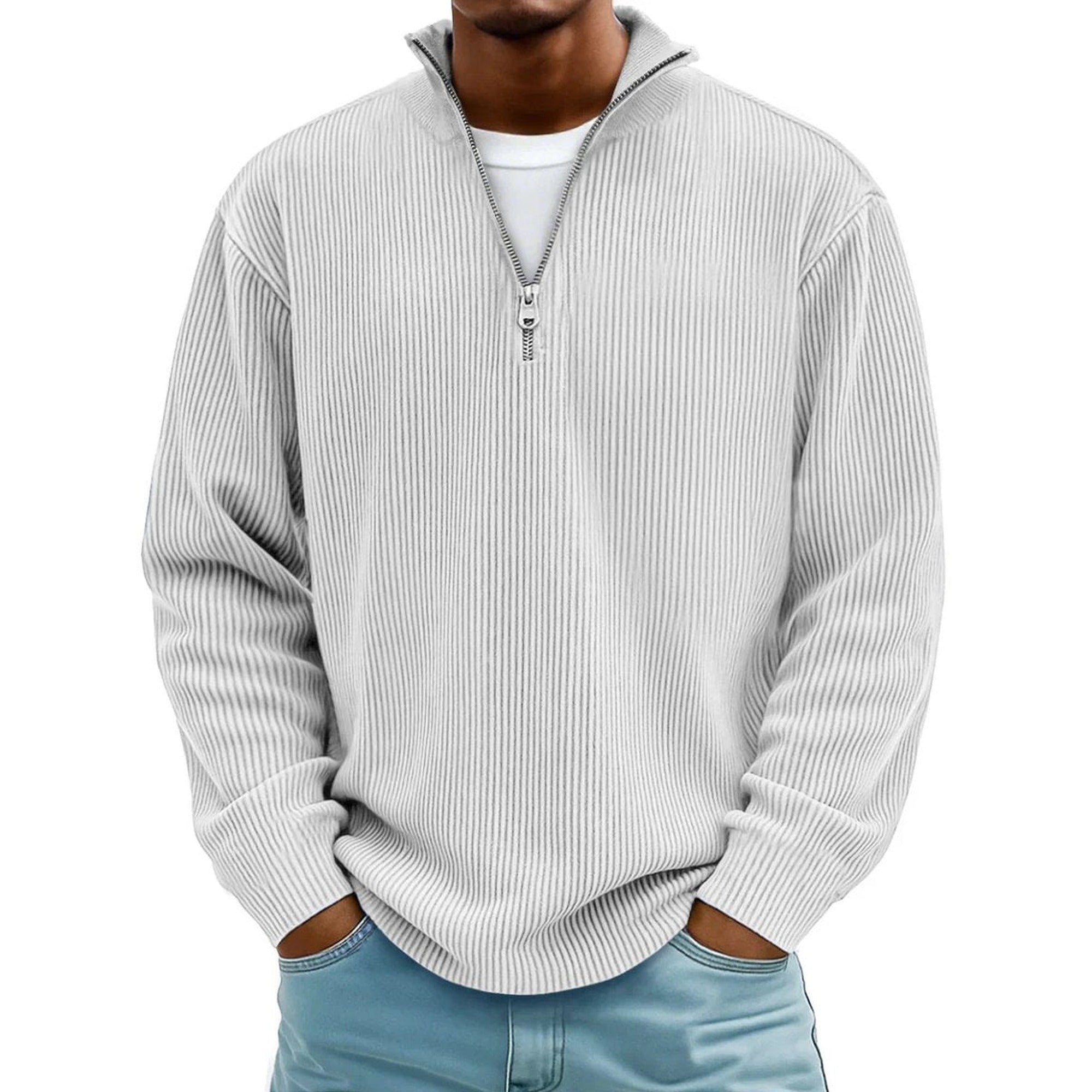 Harvey | Men's Ribbed Knit Sweater Quarter-Zip Pullover - White