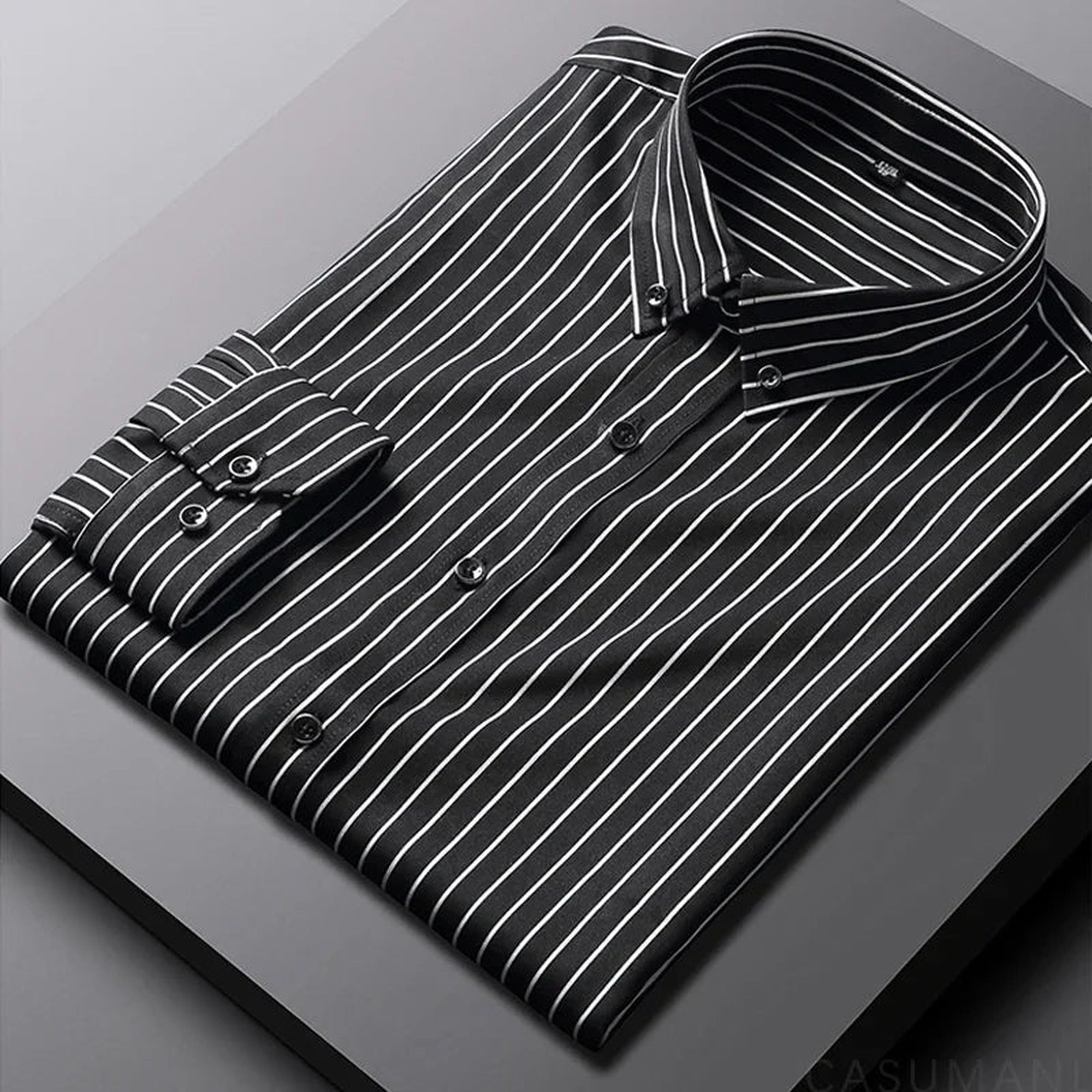 Aaron | Relaxed Striped Cotton Shirt - Black