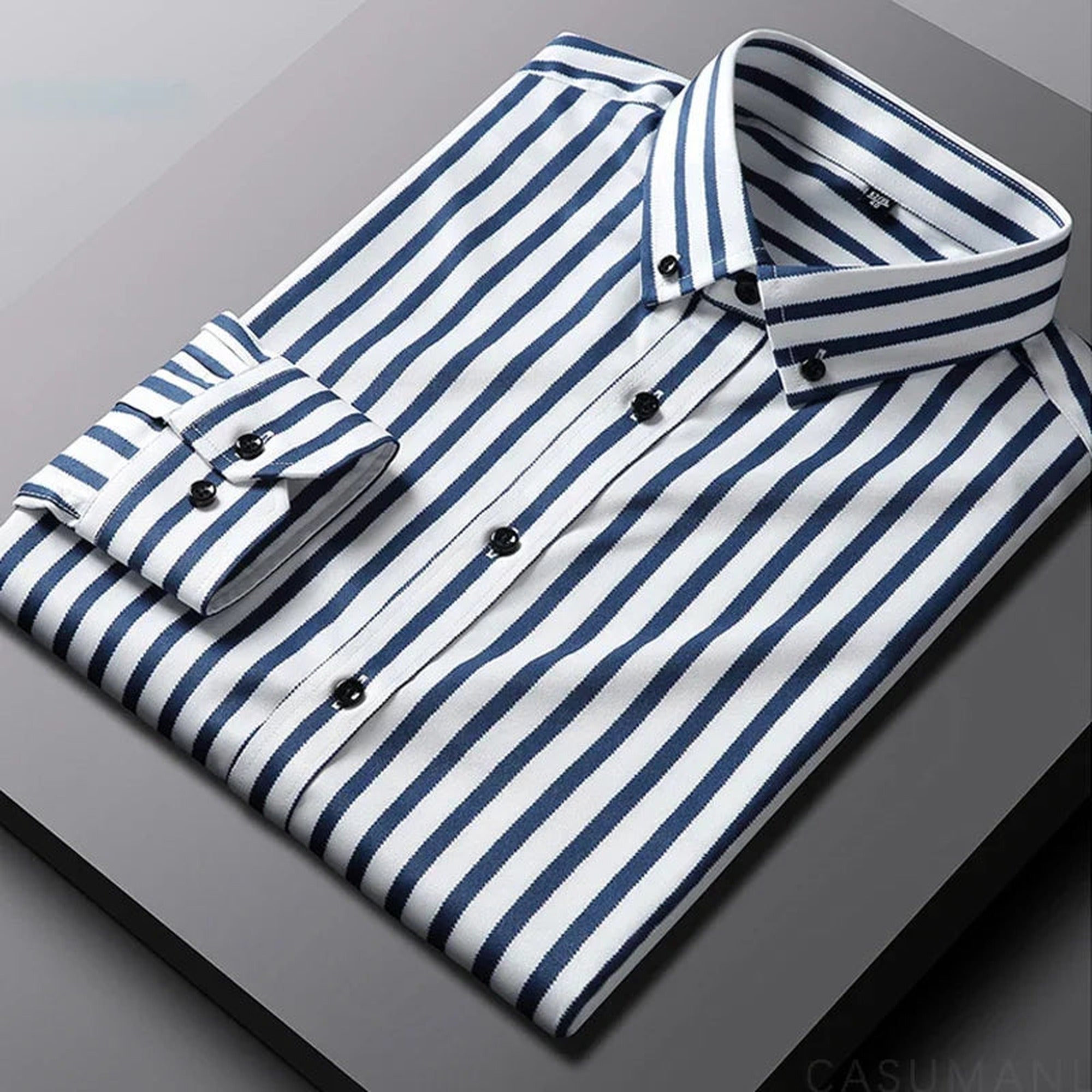 Aaron | Relaxed Striped Cotton Shirt - Blue