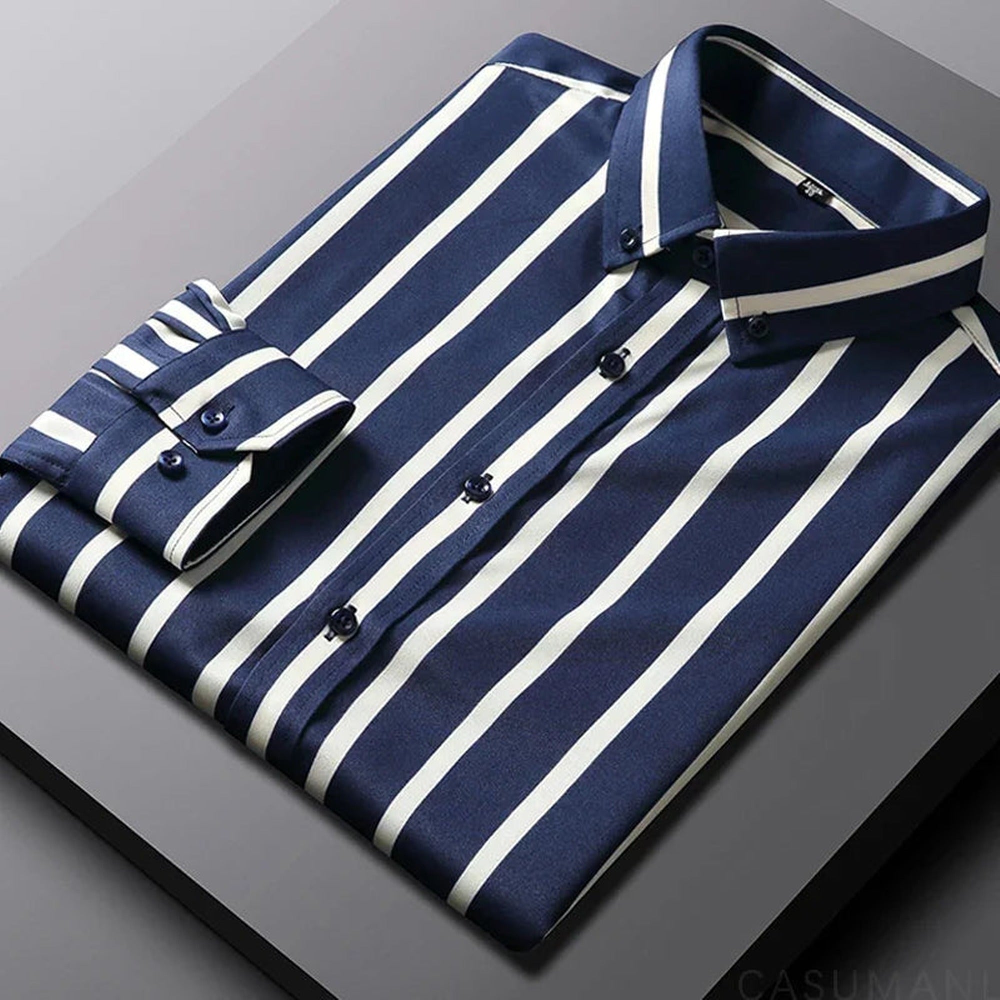 Aaron | Relaxed Striped Cotton Shirt - Dark blue