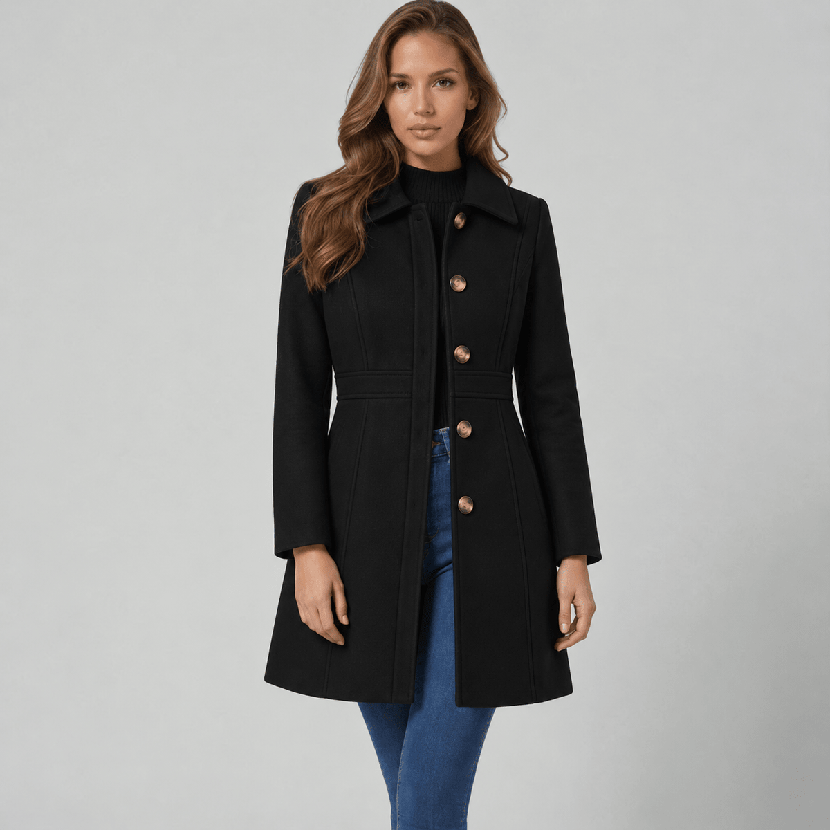Women's Long Coat with Button Placket