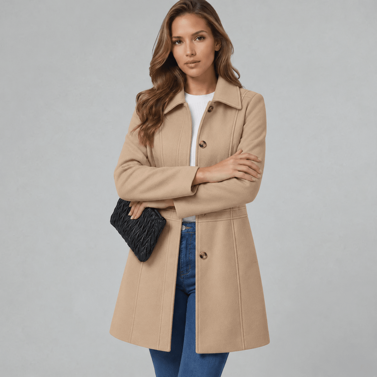 Women's Long Coat with Button Placket
