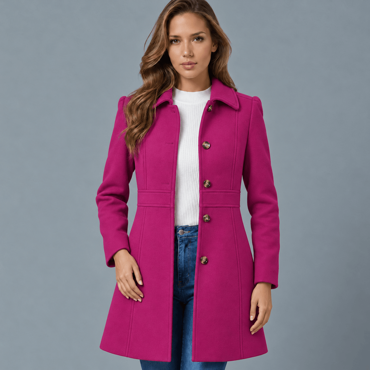 Women's Long Coat with Button Placket