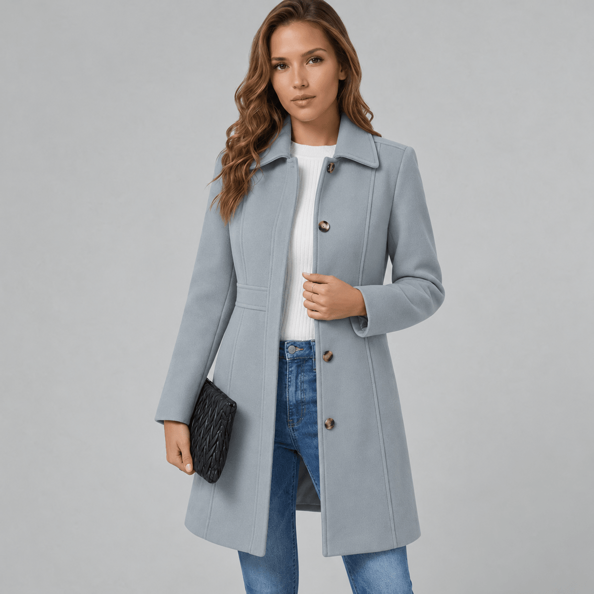 Women's Long Coat with Button Placket