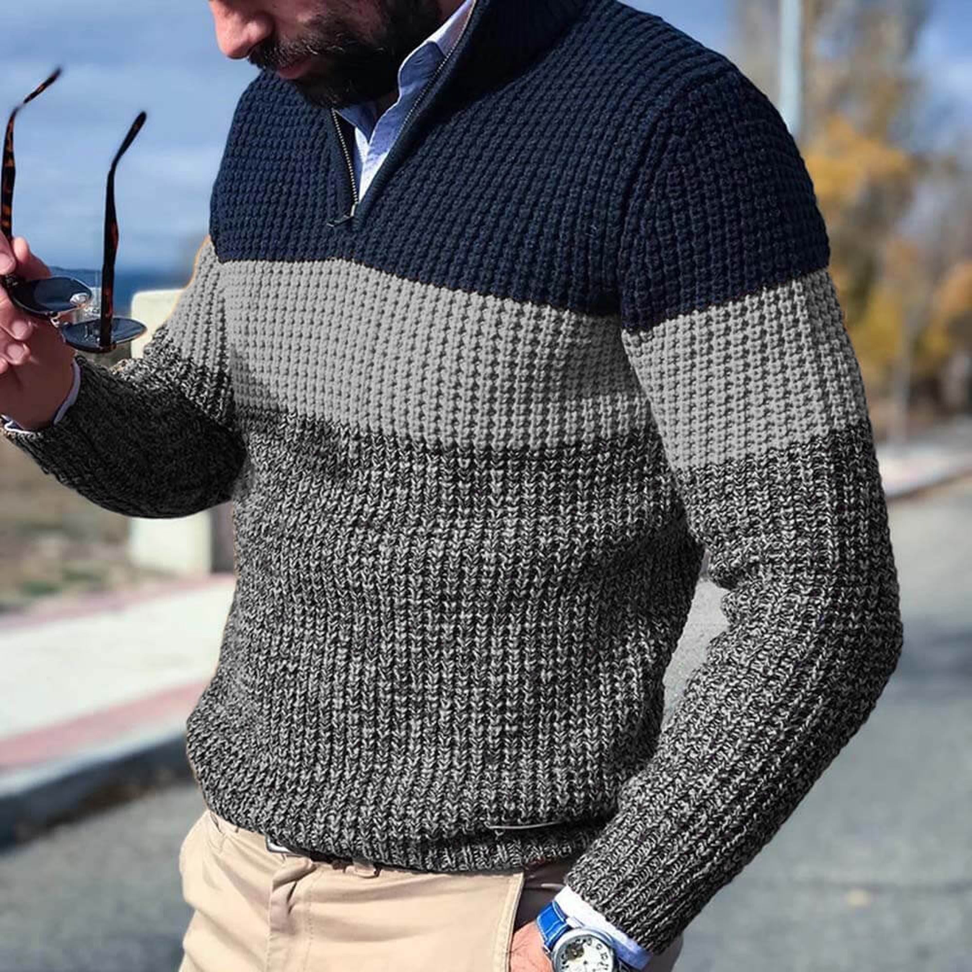 Hugo 2 | Men's Quarter Zip Colorblock Waffle Sweater - Gray