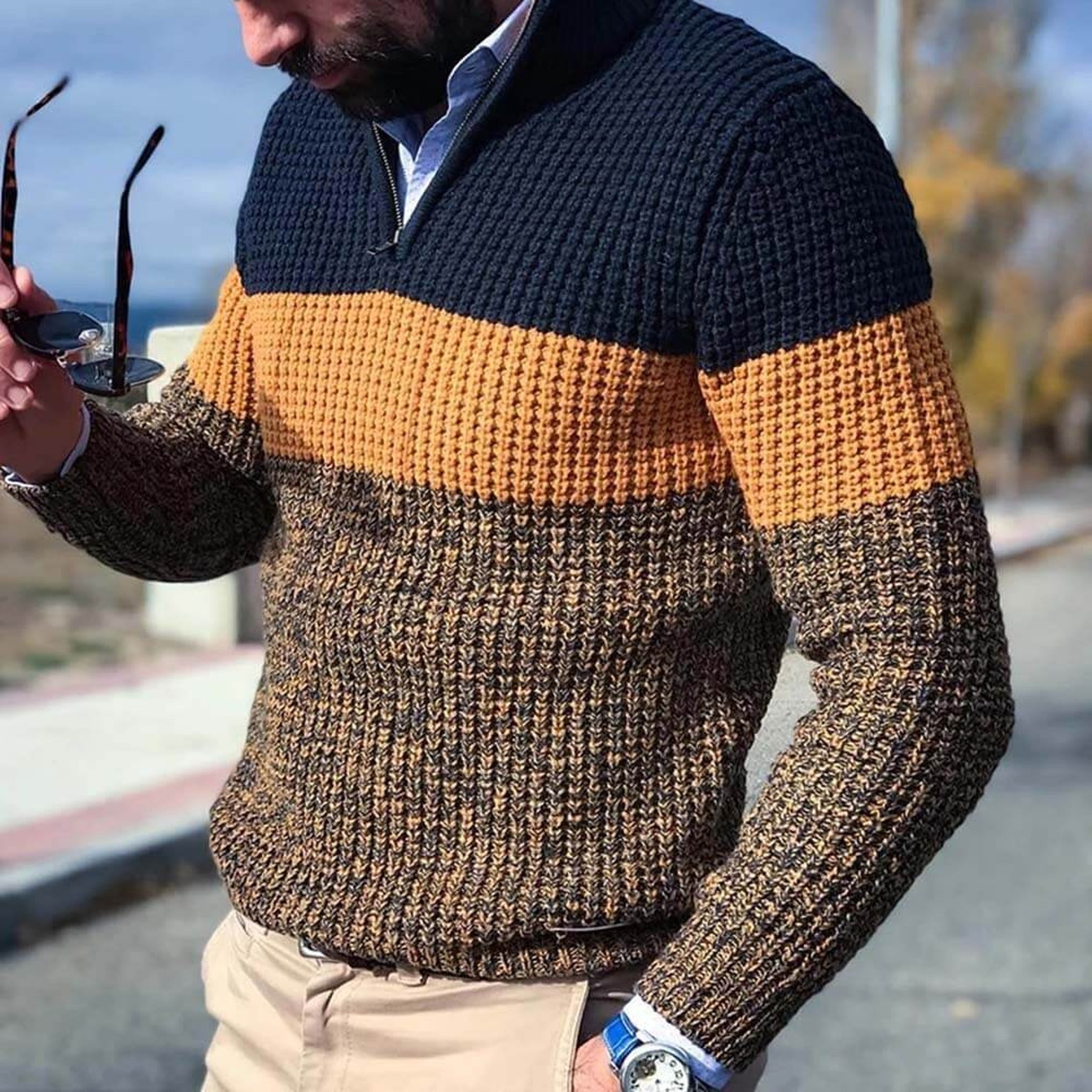 Hugo 2 | Men's Quarter Zip Colorblock Waffle Sweater - Orange