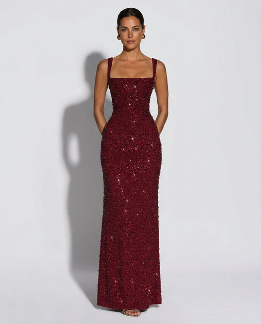 Women's Sleeveless Sequin Maxi Dress – Floor Length Evening Dress