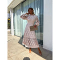 Grace | Lace Summer Dress with Puff Sleeves and High Neck for Women - Apricot