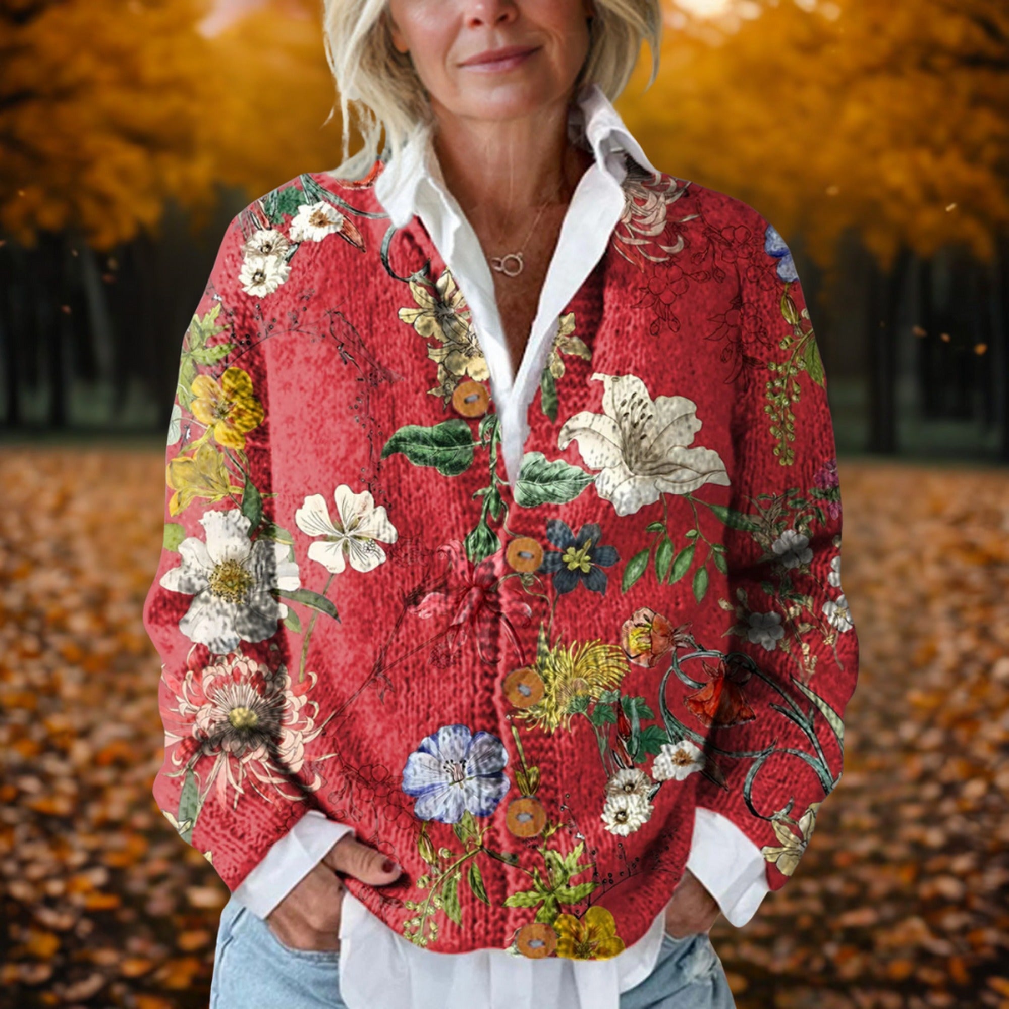 Sofia | Vintage Floral Cardigan - Red