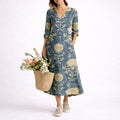 Nora | Linen Floral Dress - Blue