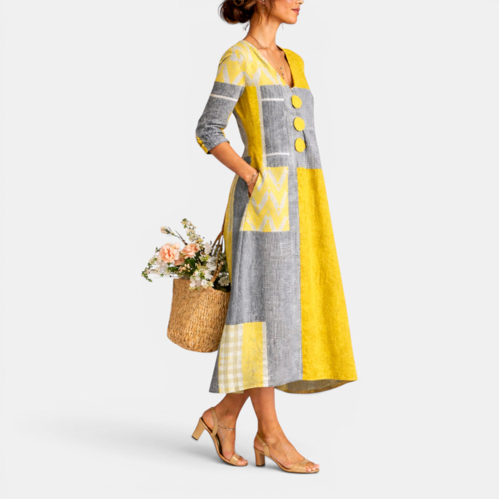 Ellmont London | Women's Linen Midi Blend Dress Breathable For Summer Wear