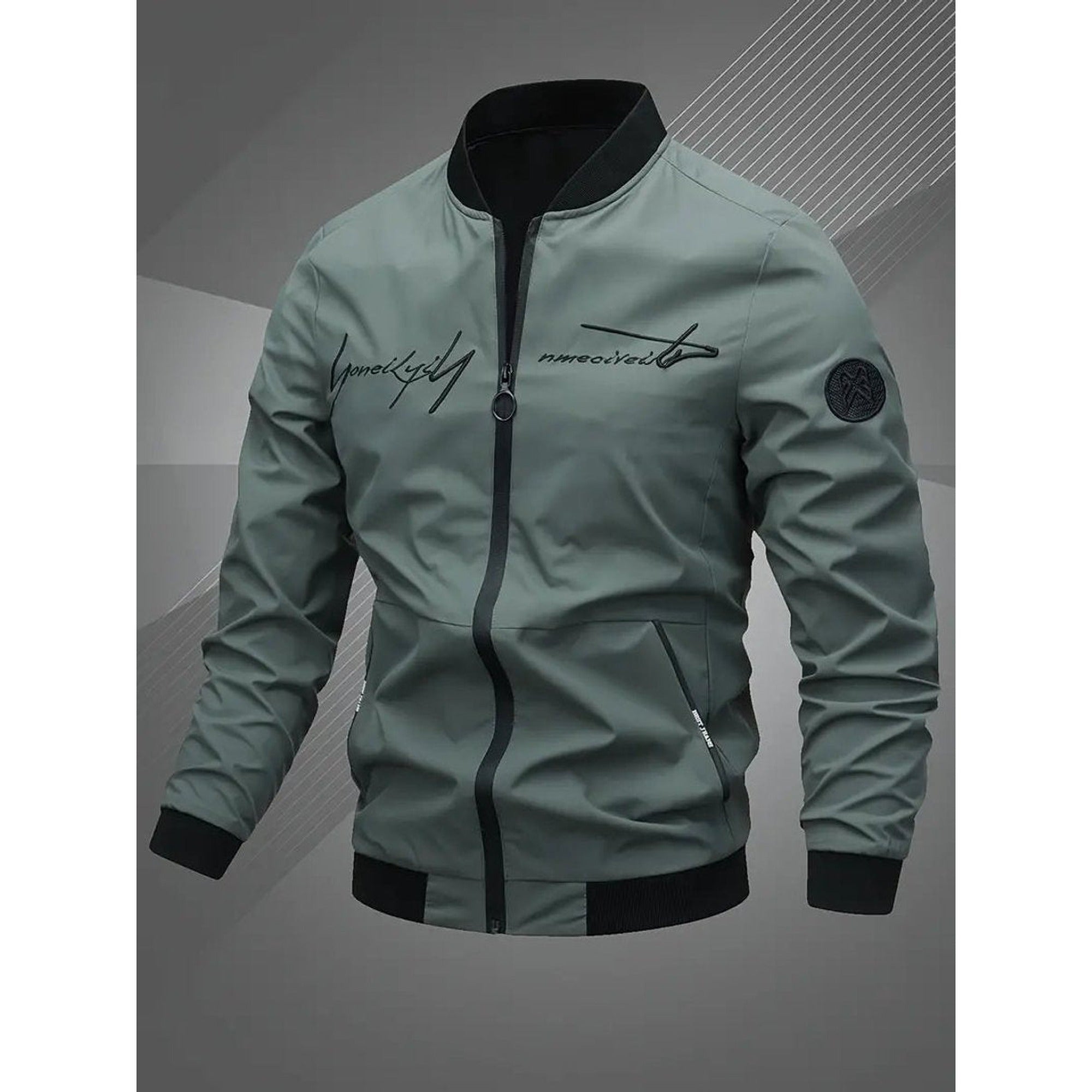 Evan | Men's Casual Zip-Up Polyester Bomber Jacket Baseball Collar - Army Green