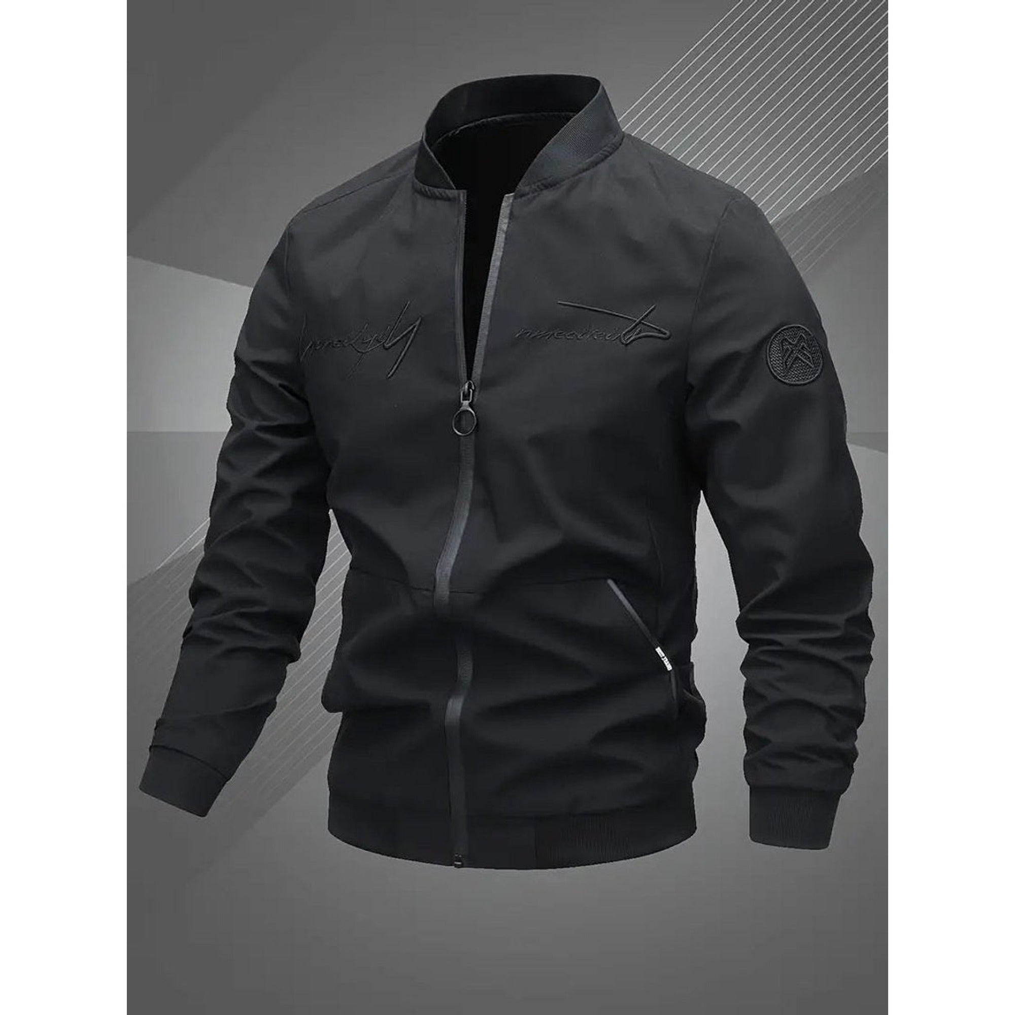Evan | Men's Casual Zip-Up Polyester Bomber Jacket Baseball Collar - Black
