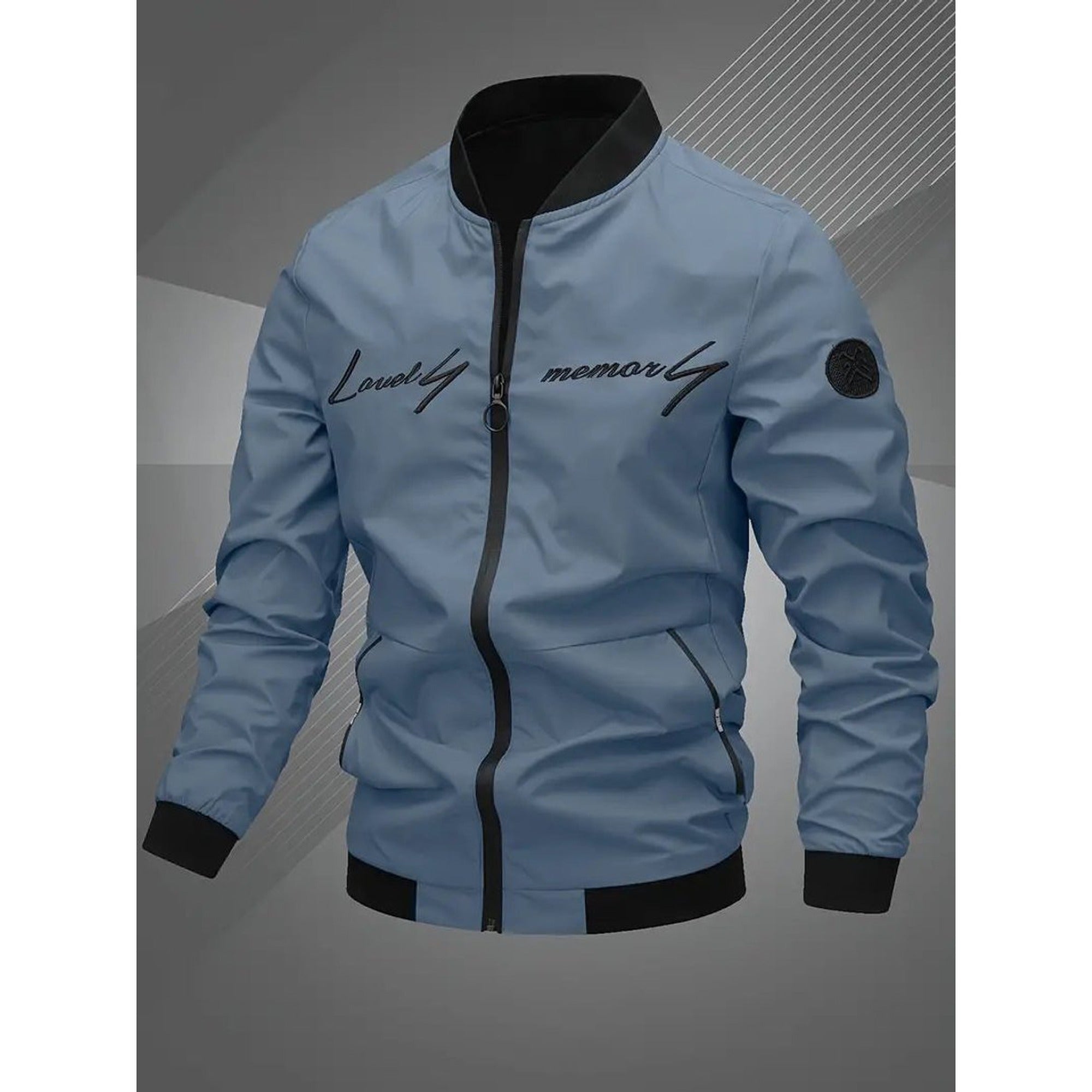 Evan | Men's Casual Zip-Up Polyester Bomber Jacket Baseball Collar - Fog Blue