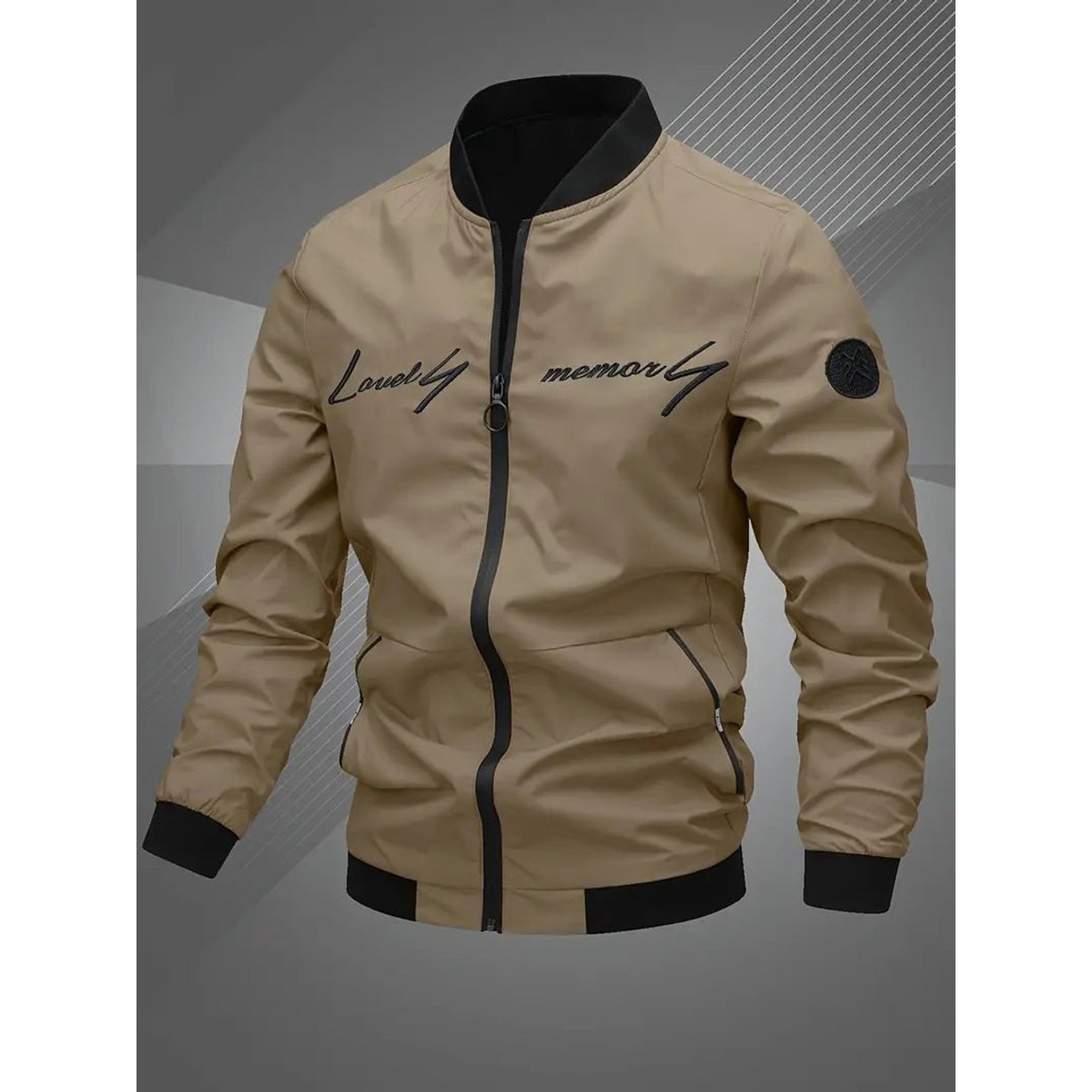 Evan | Men's Casual Zip-Up Polyester Bomber Jacket Baseball Collar - Khaki