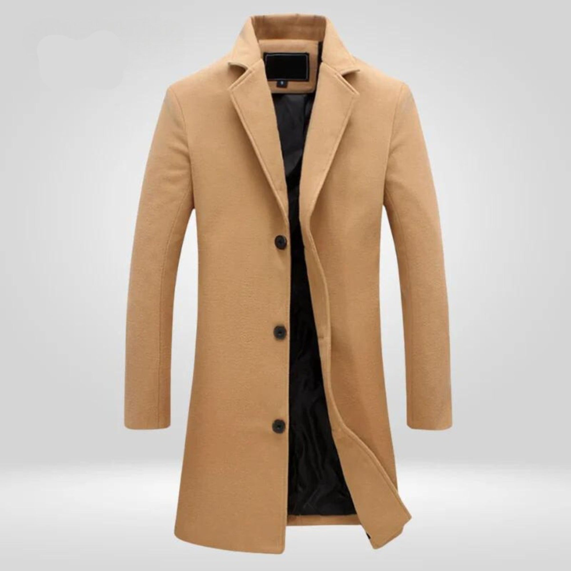 Liam | Men's Single-Breasted Wool Coat Long Notch Lapel Overcoat - Camel
