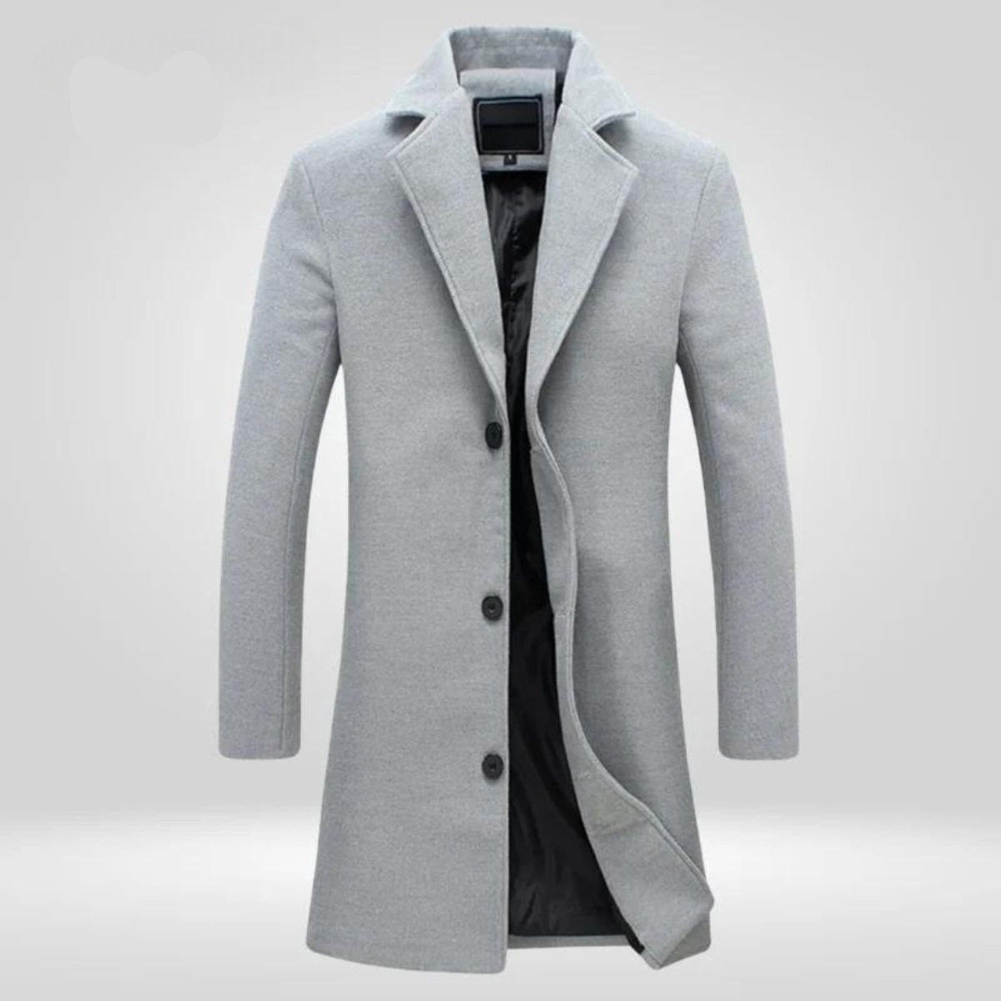 Liam | Men's Single-Breasted Wool Coat Long Notch Lapel Overcoat - Gray