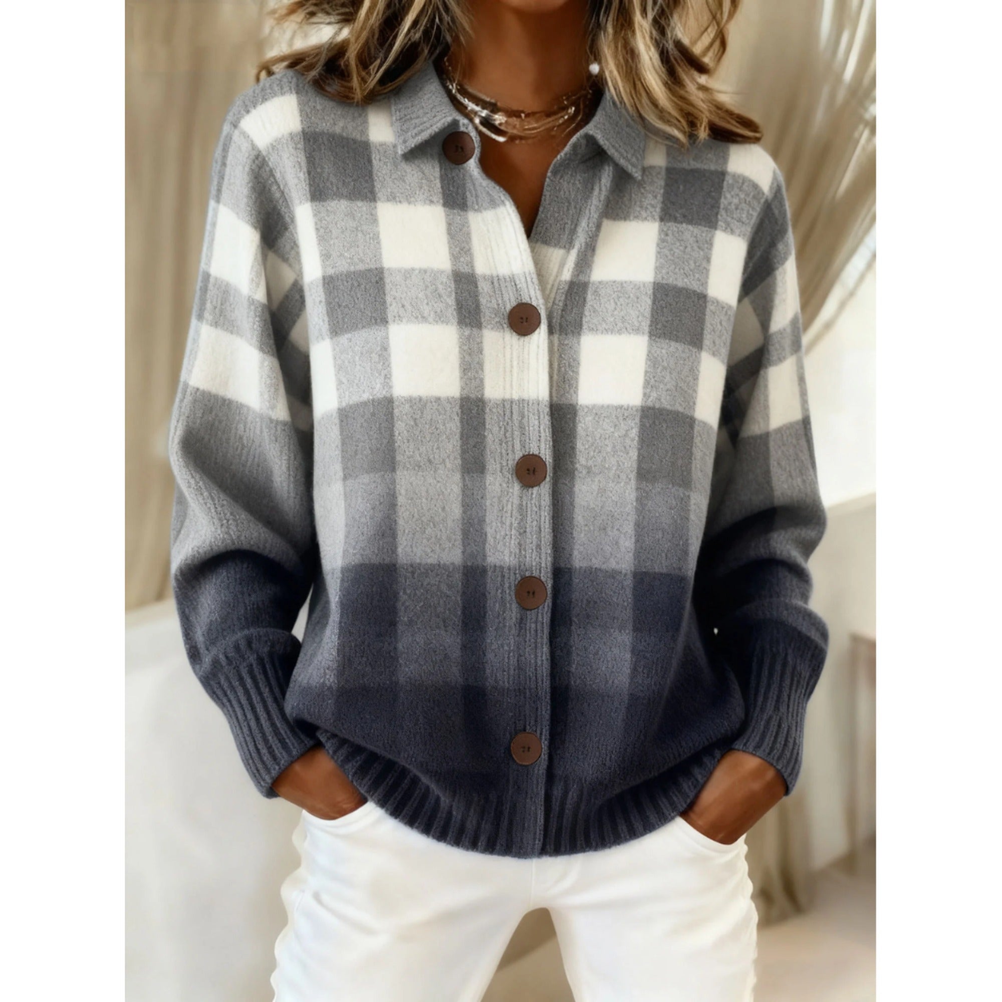Brianna | Mara – Checked Knitted Blouse - MultiColor