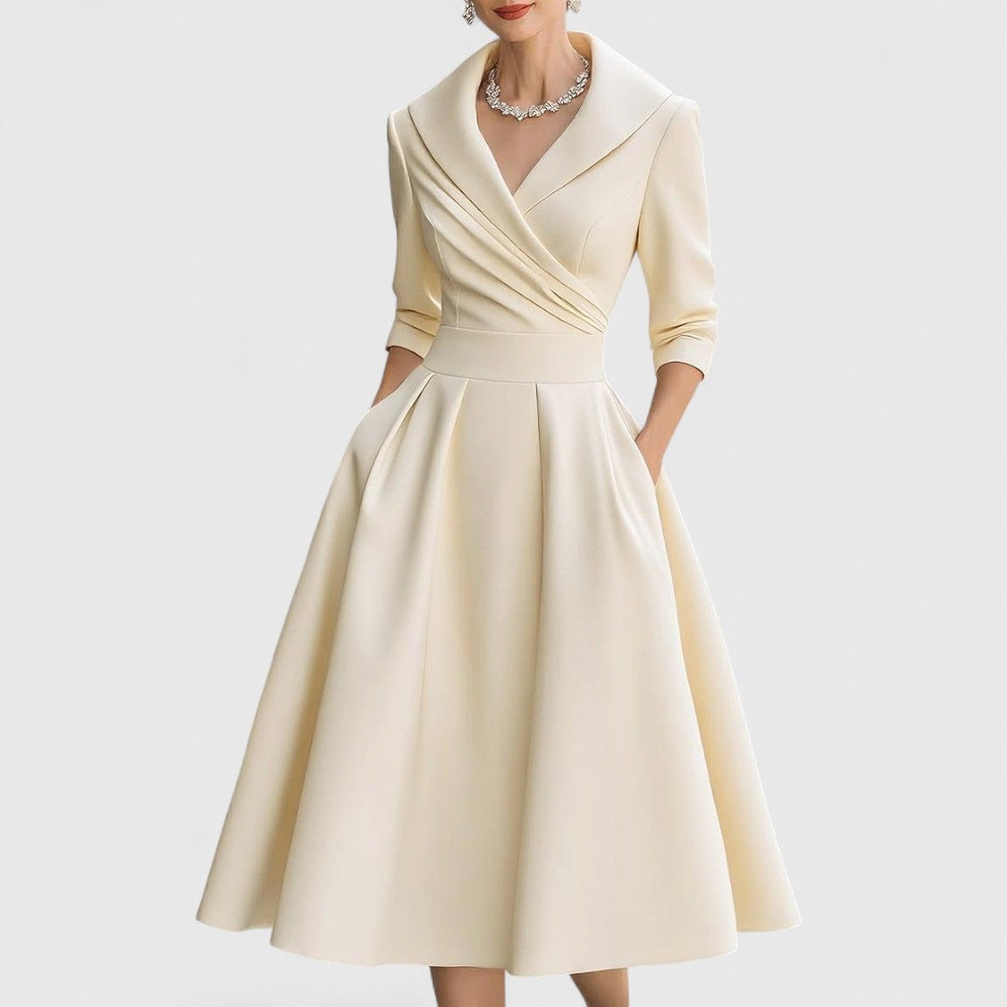 Yolanda | Marley Quinn | Elegant Midi Dress - Beige