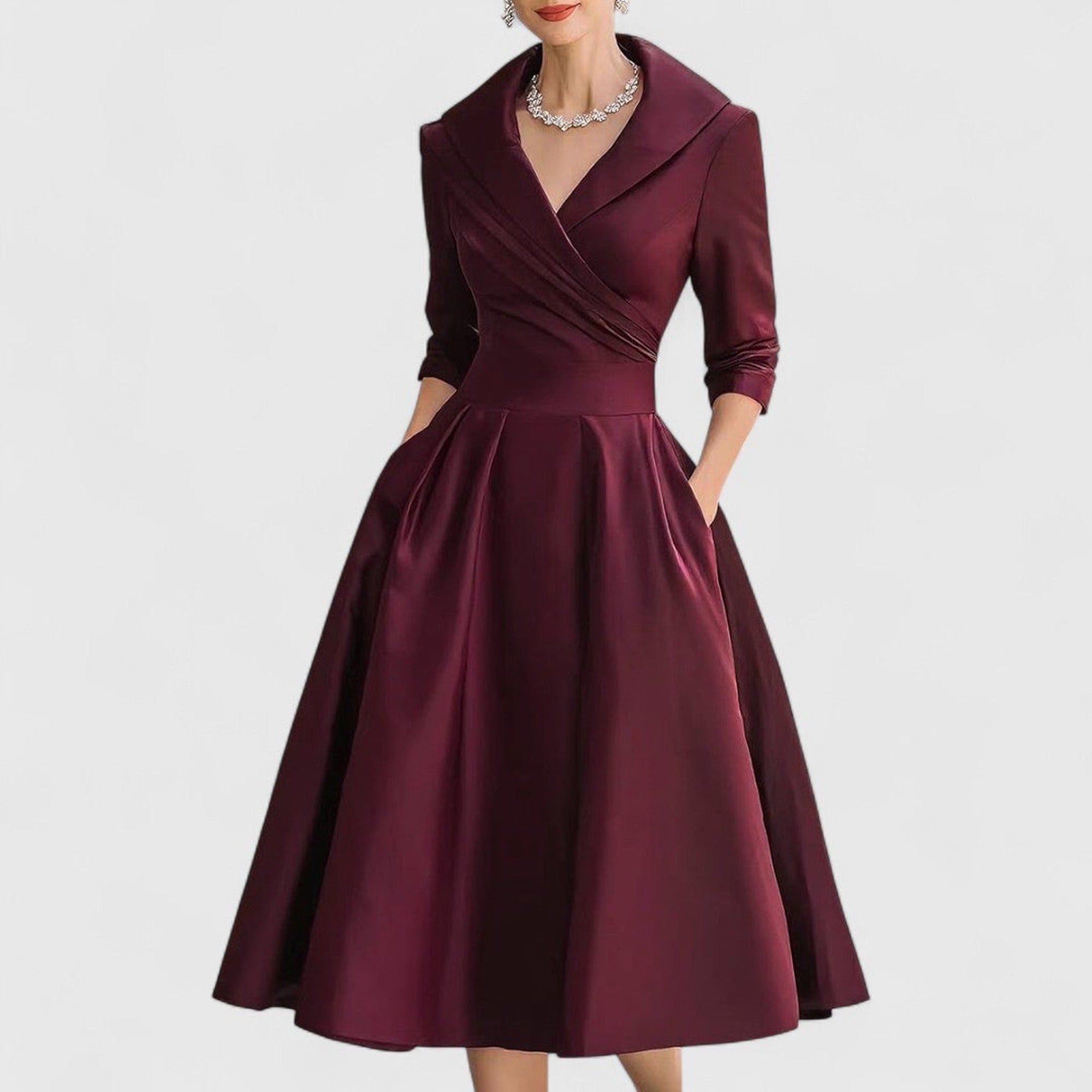 Yolanda | Marley Quinn | Elegant Midi Dress - Deep Red