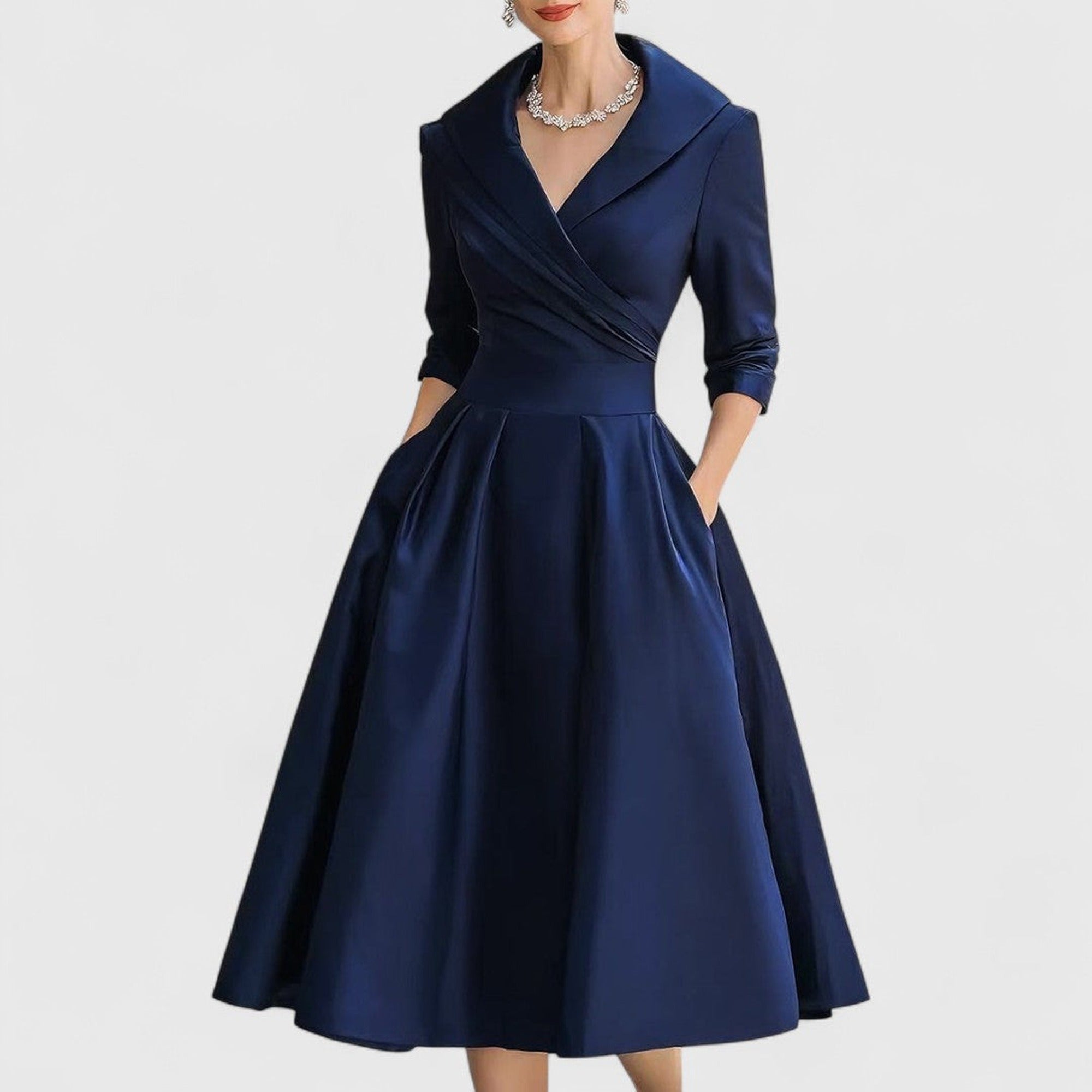 Yolanda | Marley Quinn | Elegant Midi Dress - Navy Blue (Almost Sold Out)