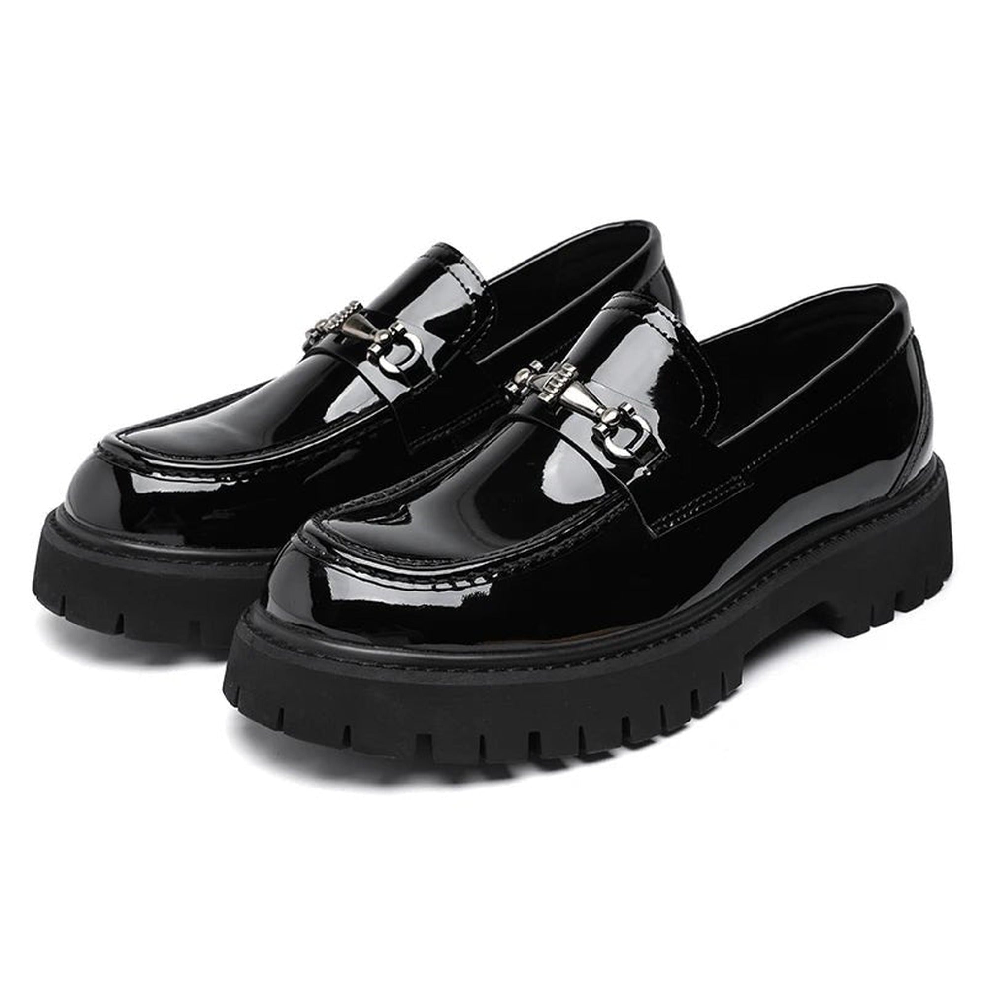 Nicholas | Men's Leather Loafers Business Dress Shoes Platform Sole - Black