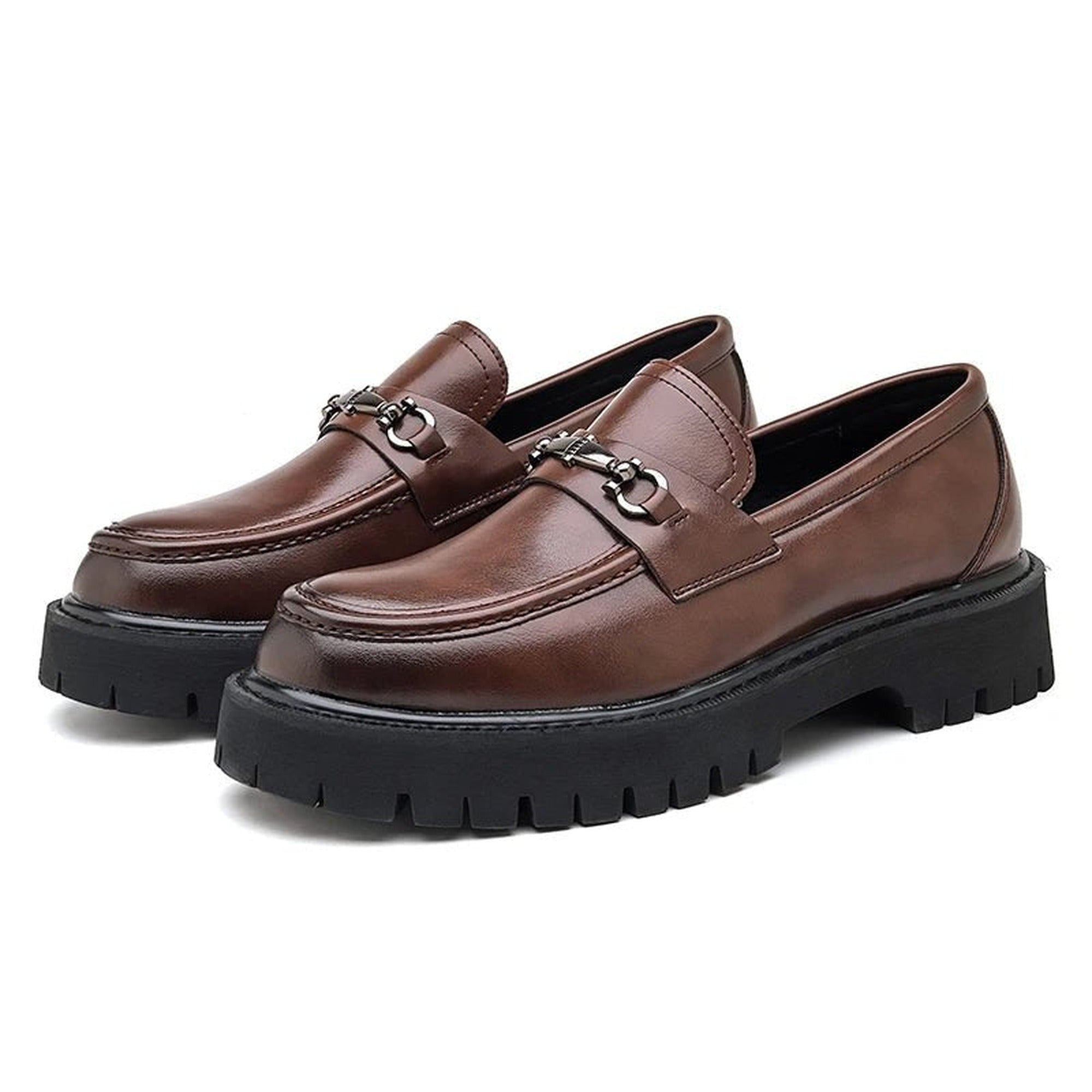 Nicholas | Men's Leather Loafers Business Dress Shoes Platform Sole - Brown